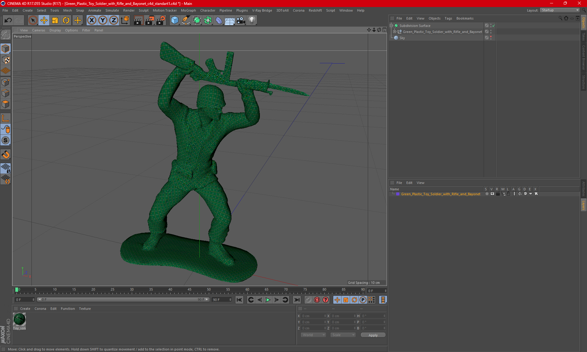 3D Green Plastic Toy Soldier with Rifle and Bayonet model