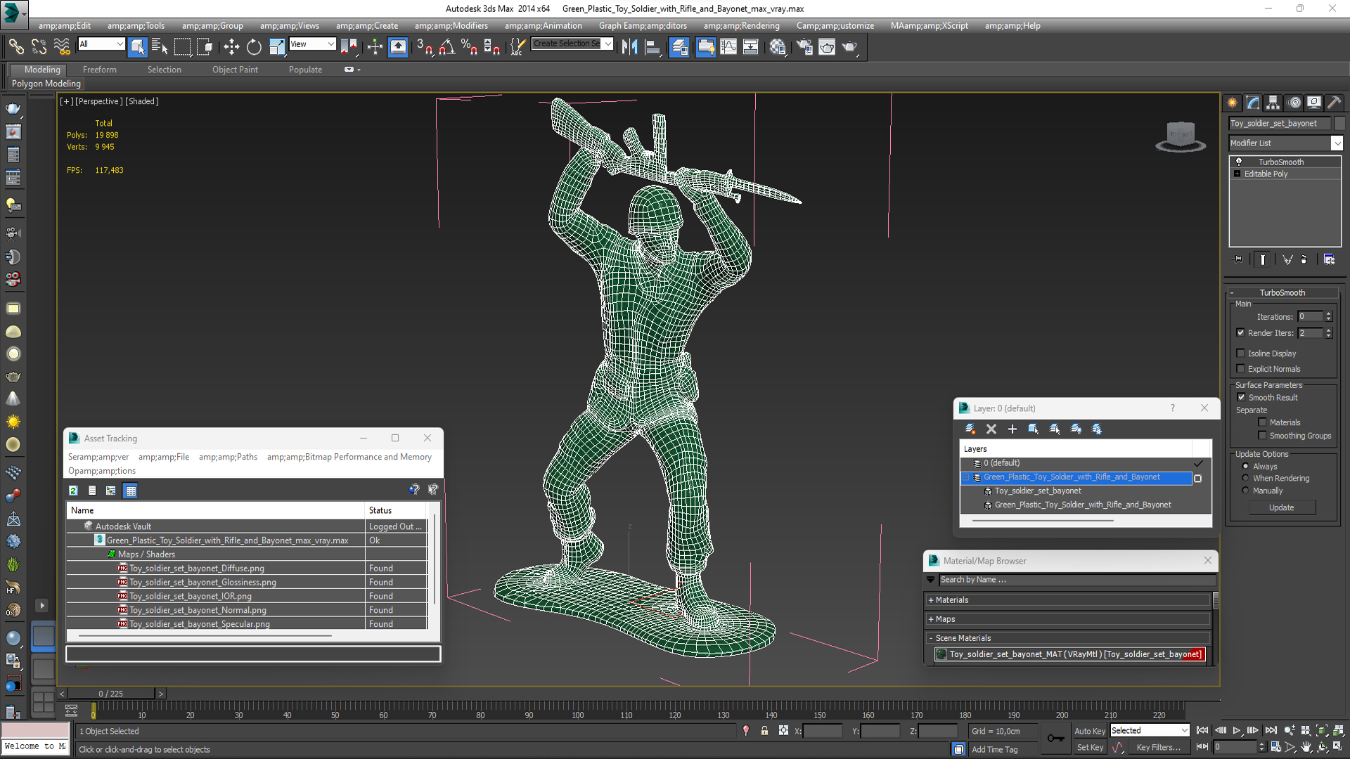 3D Green Plastic Toy Soldier with Rifle and Bayonet model