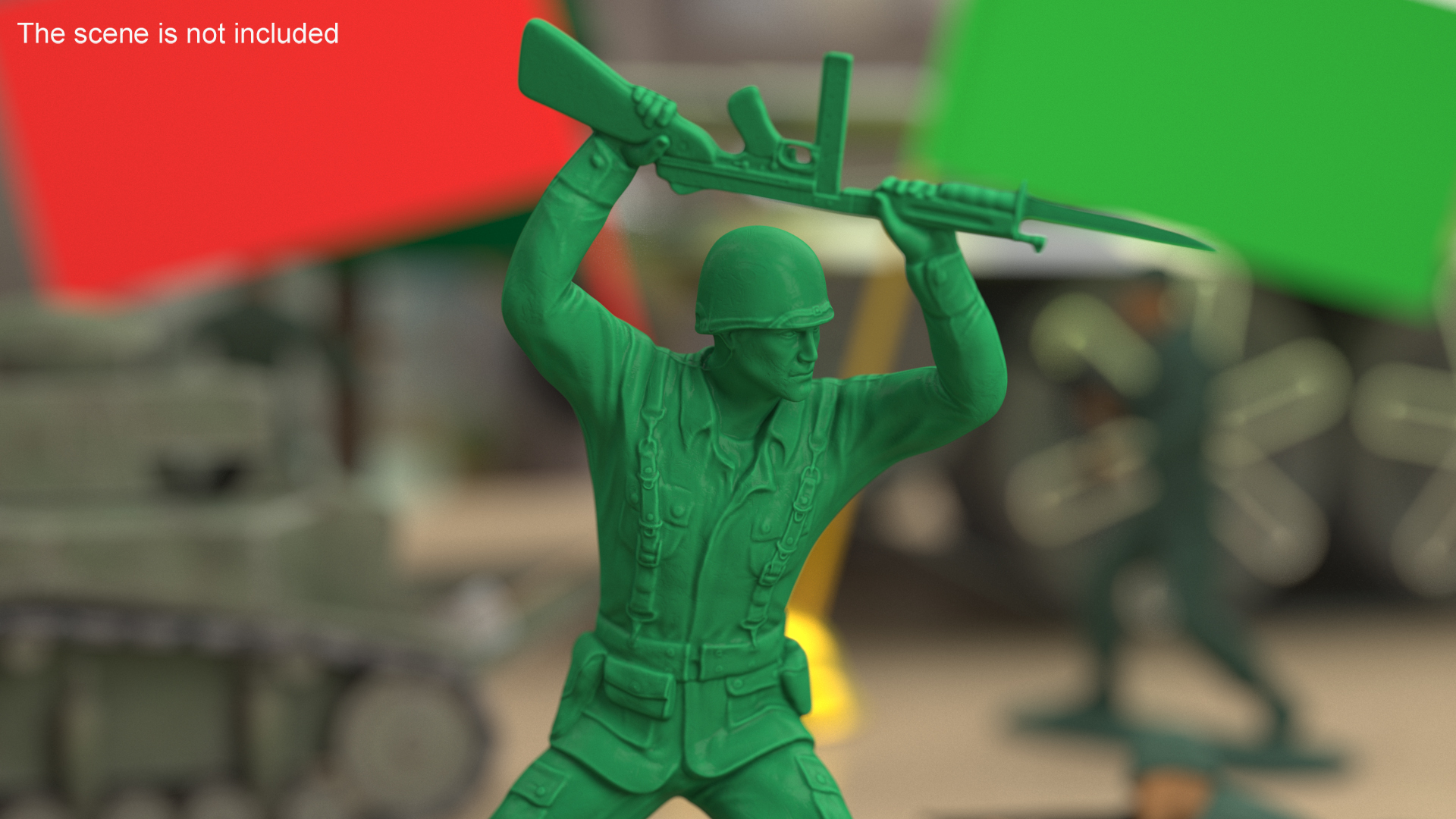 3D Green Plastic Toy Soldier with Rifle and Bayonet model