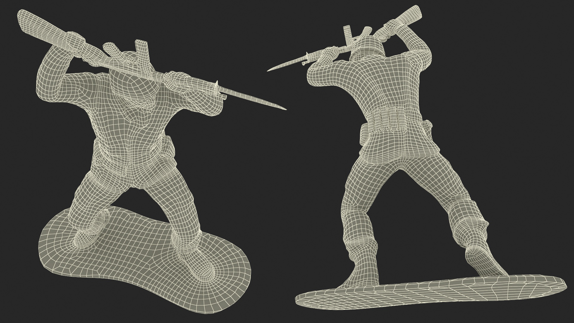 3D Green Plastic Toy Soldier with Rifle and Bayonet model