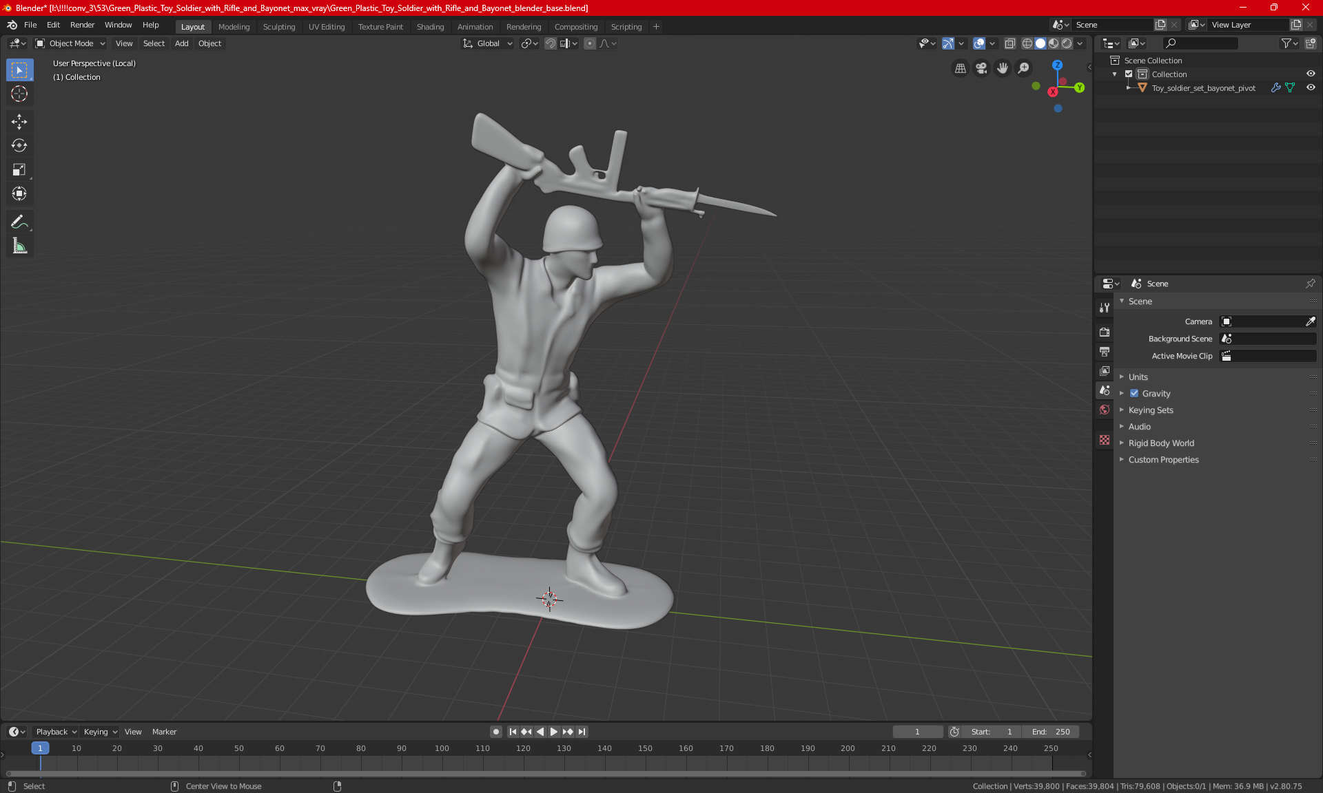 3D Green Plastic Toy Soldier with Rifle and Bayonet model