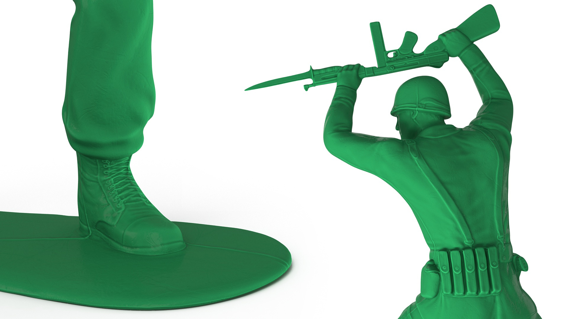 3D Green Plastic Toy Soldier with Rifle and Bayonet model