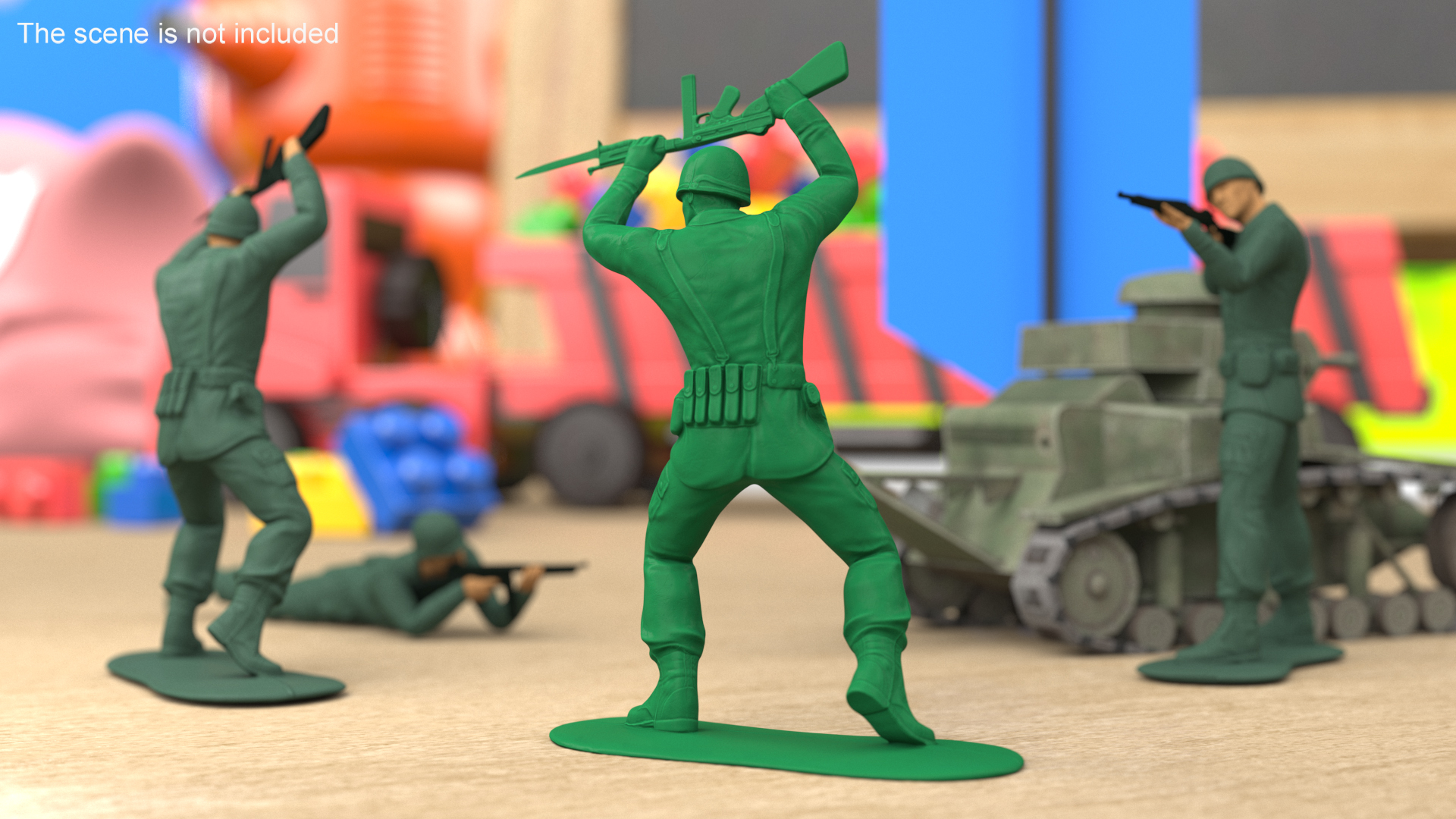 3D Green Plastic Toy Soldier with Rifle and Bayonet model