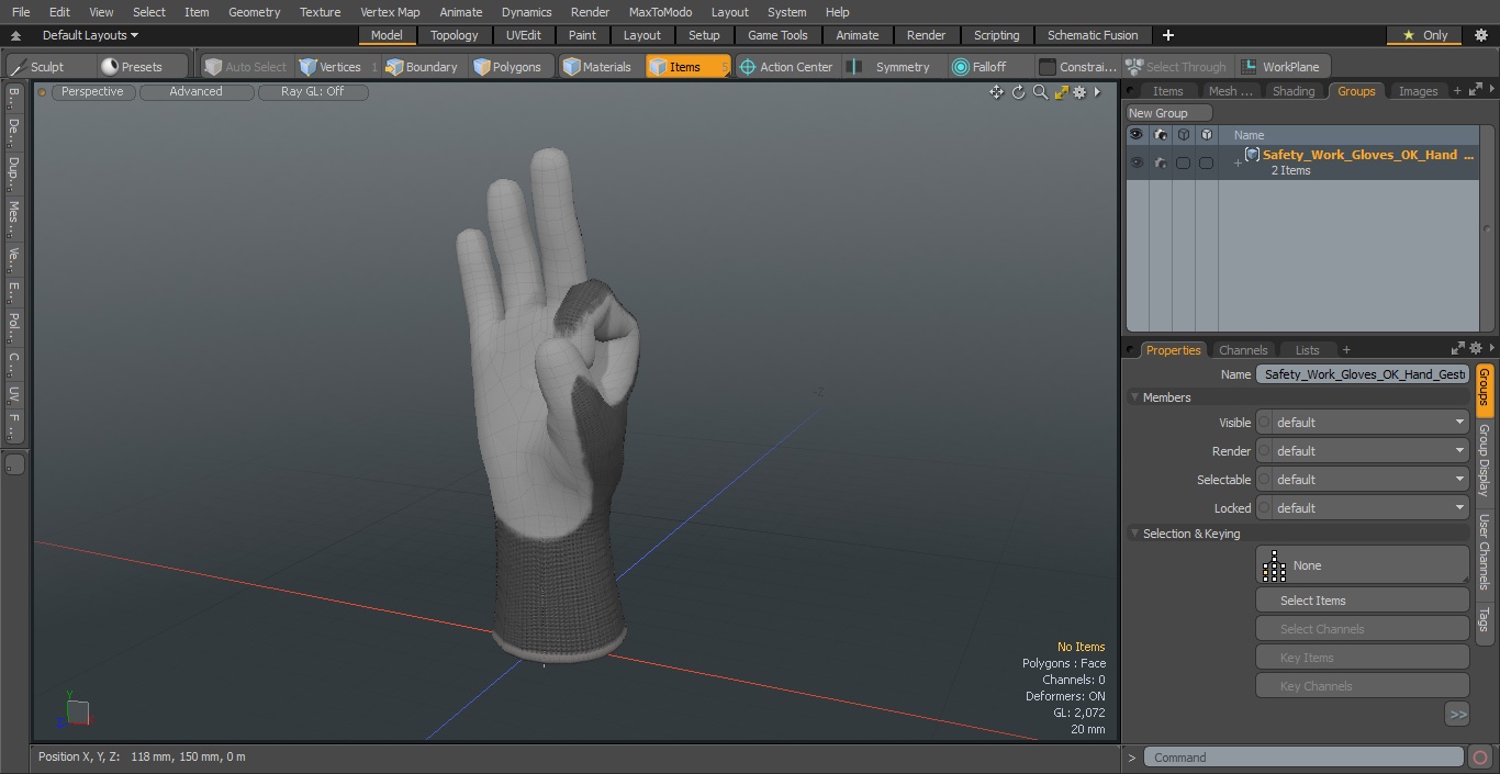 Safety Work Gloves OK Hand Gesture Gray 3D model