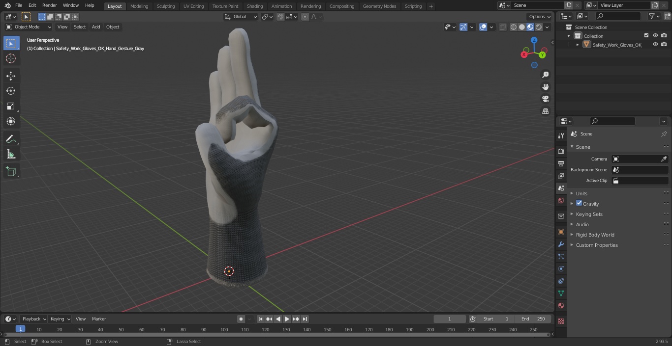 Safety Work Gloves OK Hand Gesture Gray 3D model