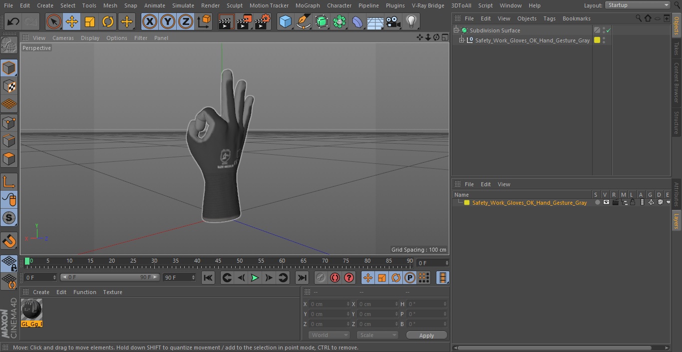 Safety Work Gloves OK Hand Gesture Gray 3D model