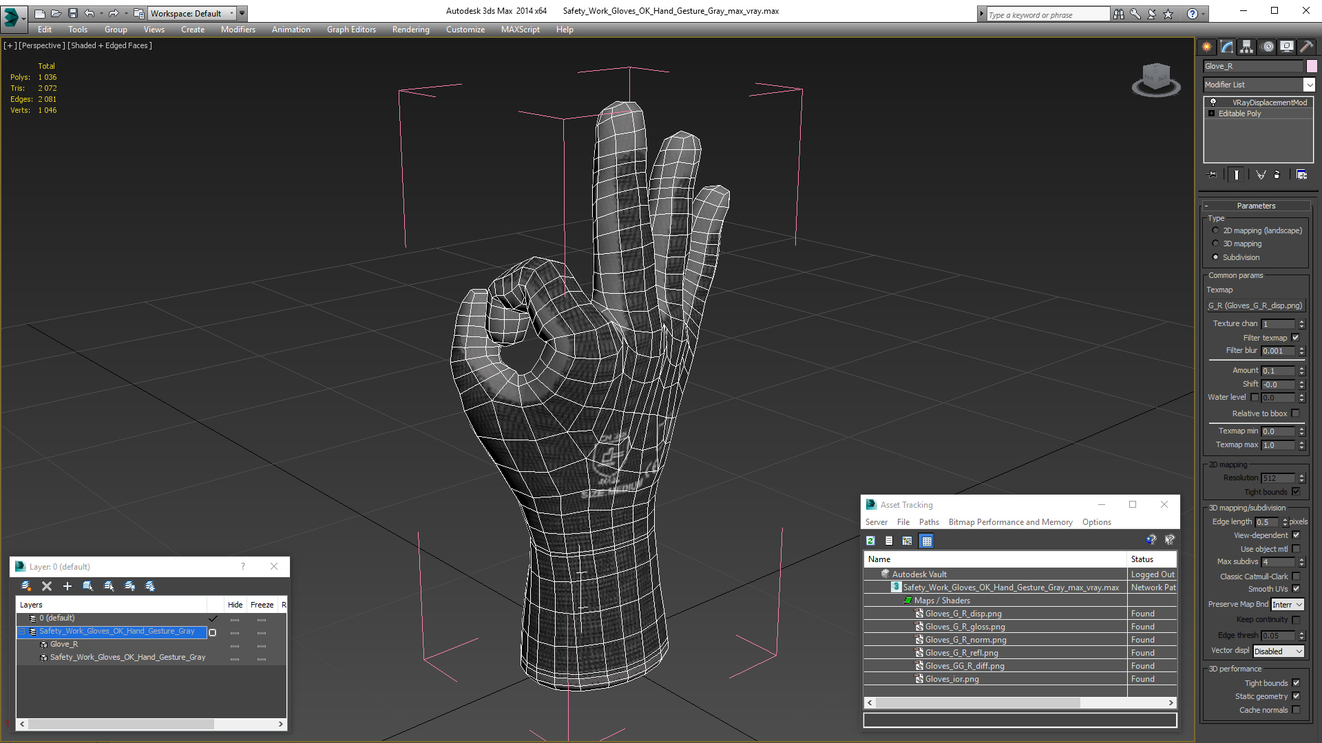 Safety Work Gloves OK Hand Gesture Gray 3D model