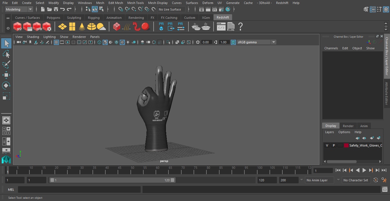 Safety Work Gloves OK Hand Gesture Gray 3D model