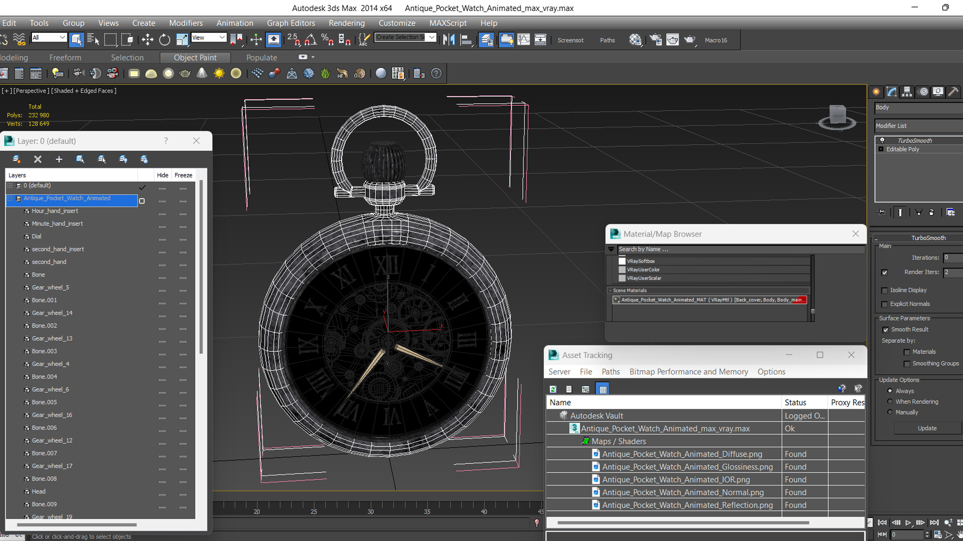 Antique Pocket Watch Animated 3D model