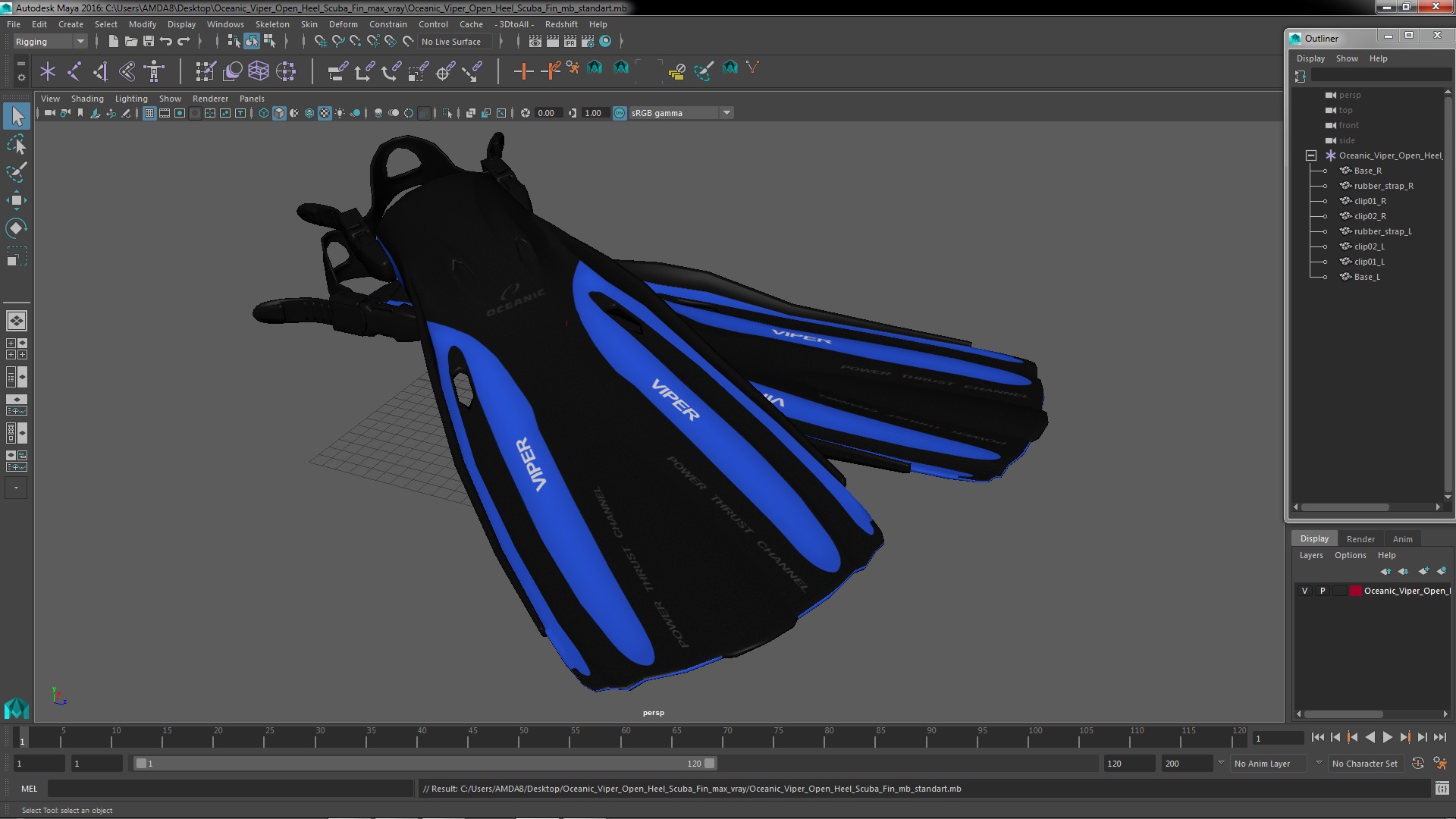3D Oceanic Viper Open Heel Scuba Fin model