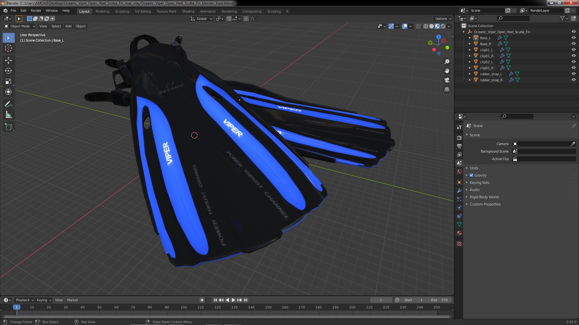 3D Oceanic Viper Open Heel Scuba Fin model