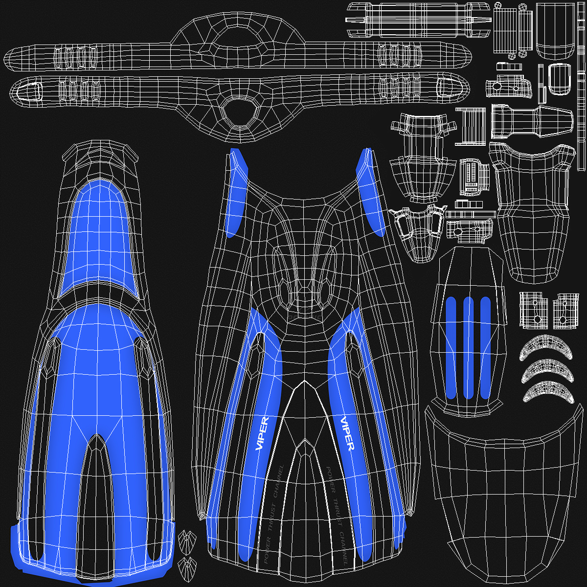 3D Oceanic Viper Open Heel Scuba Fin model