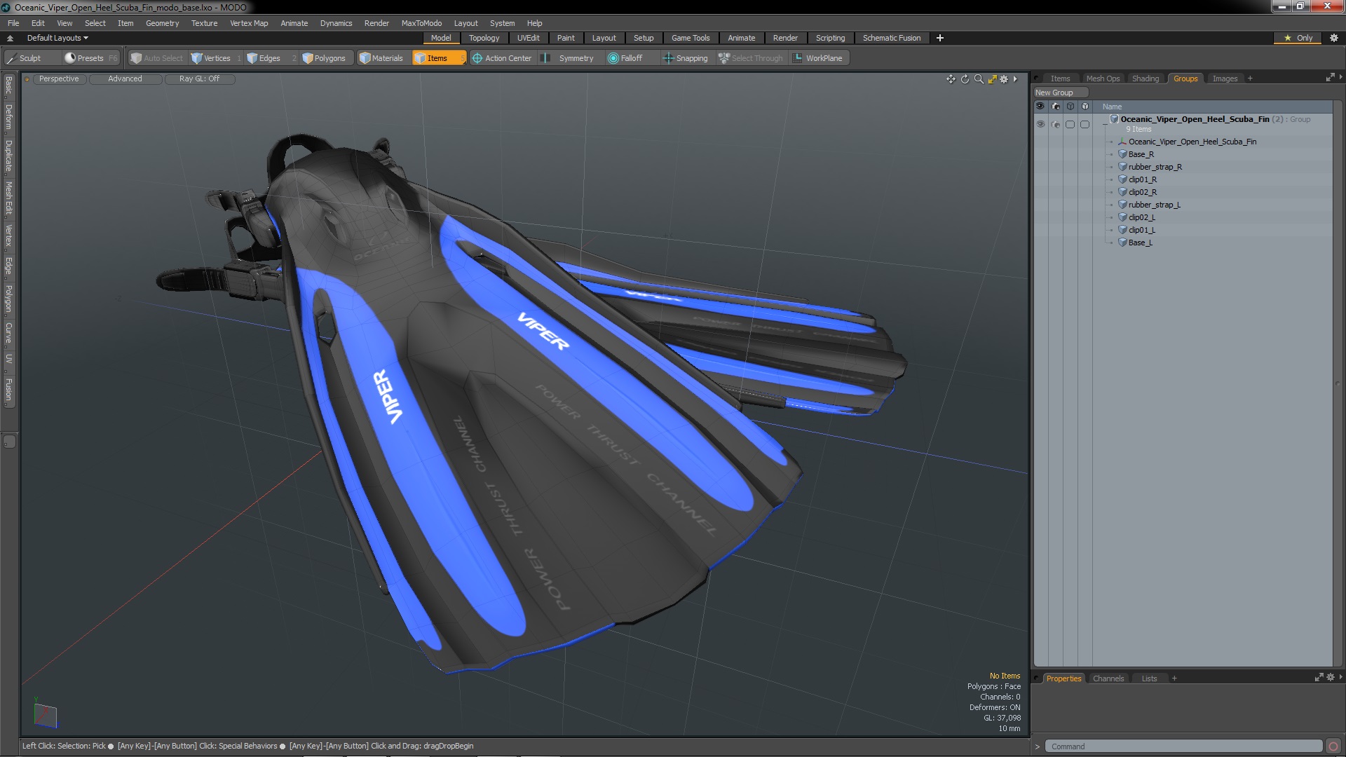 3D Oceanic Viper Open Heel Scuba Fin model