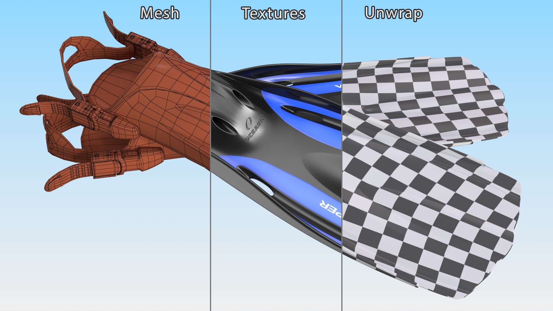 3D Oceanic Viper Open Heel Scuba Fin model
