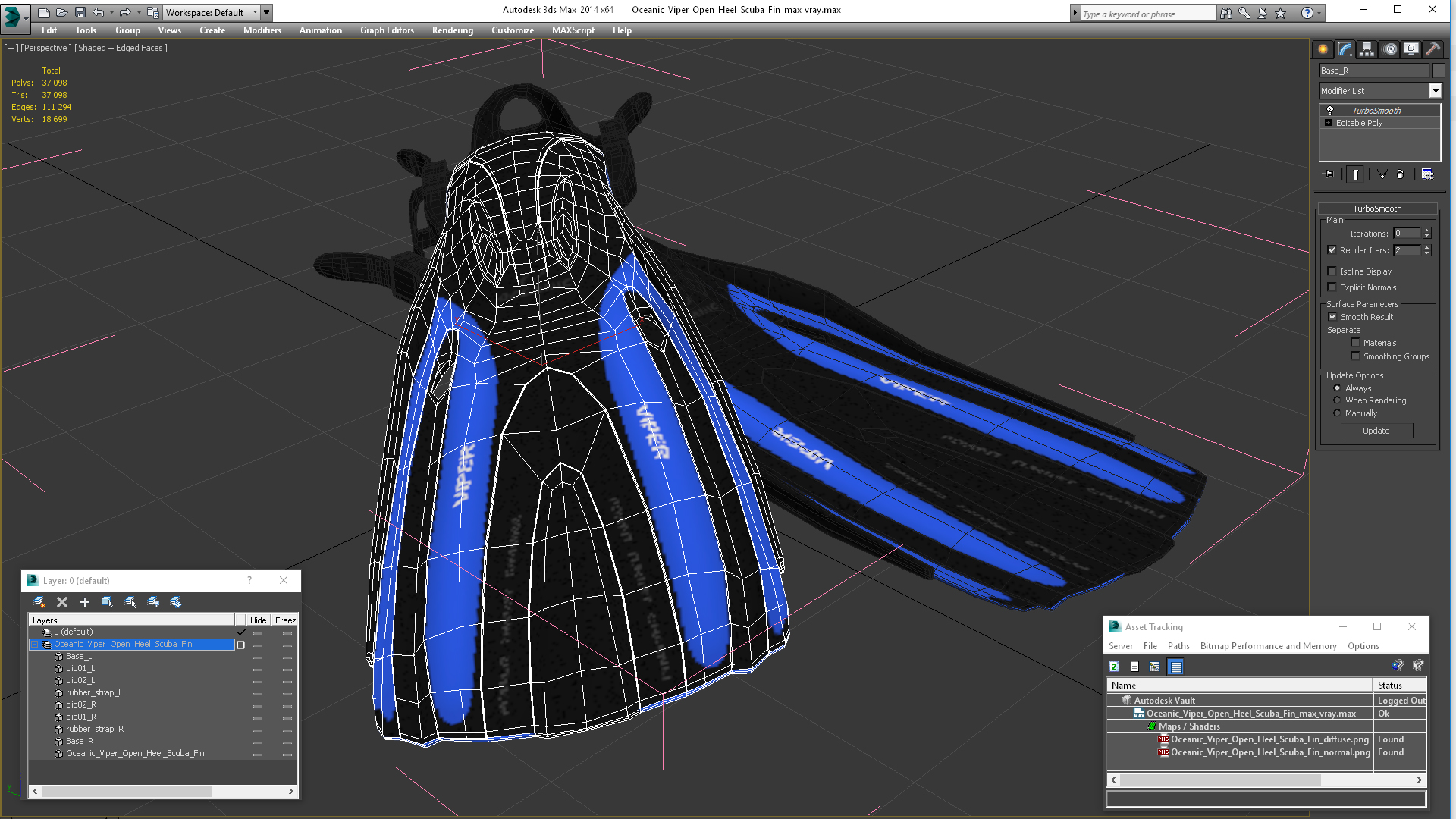 3D Oceanic Viper Open Heel Scuba Fin model