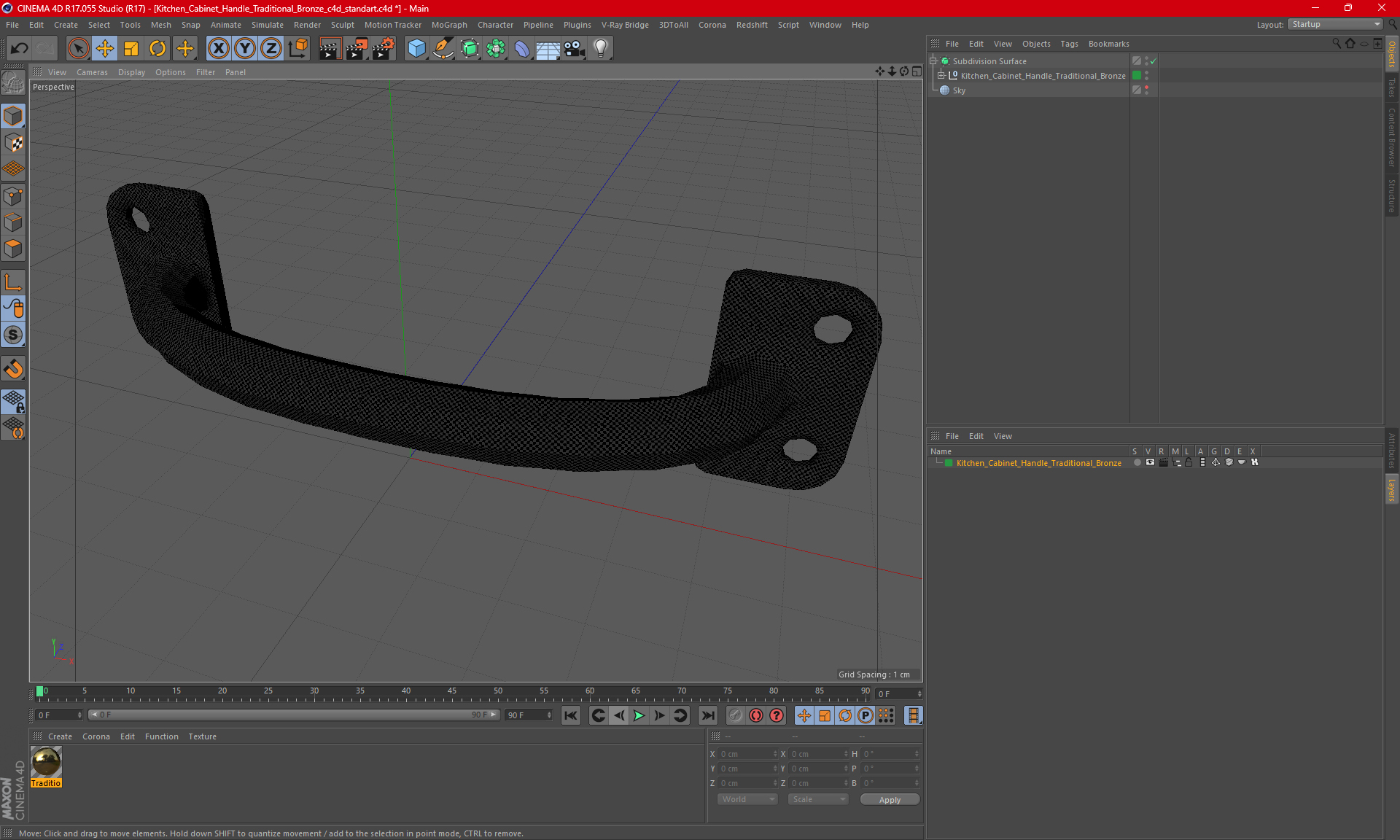 3D Kitchen Cabinet Handle Traditional Bronze
