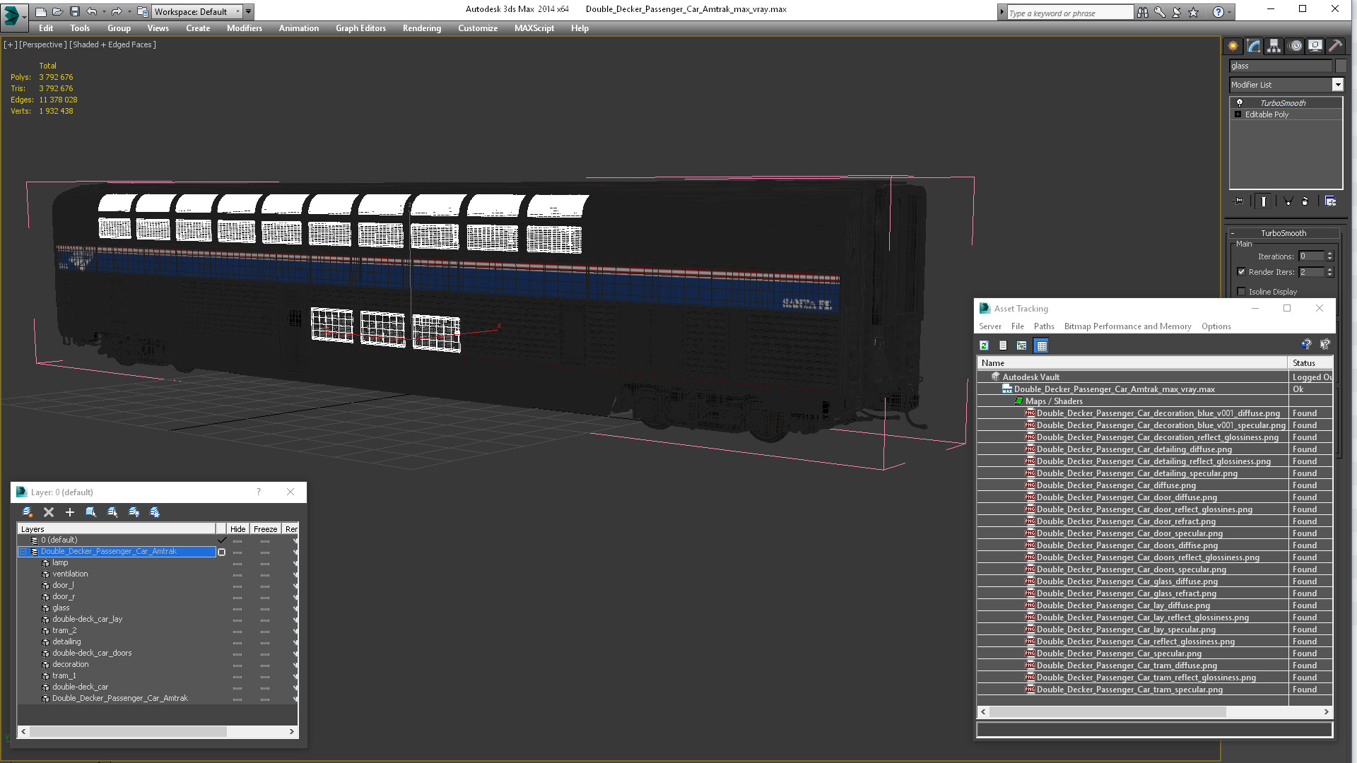 Double Decker Passenger Car Amtrak 3D model