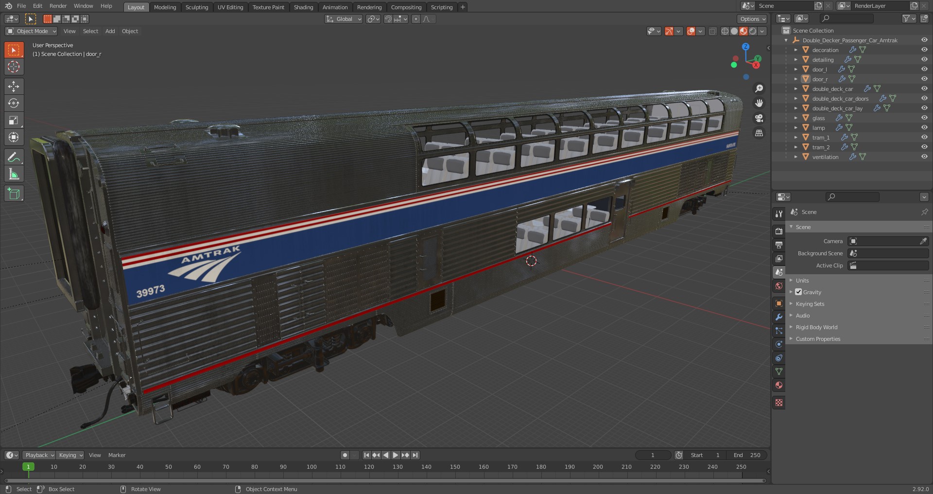 Double Decker Passenger Car Amtrak 3D model