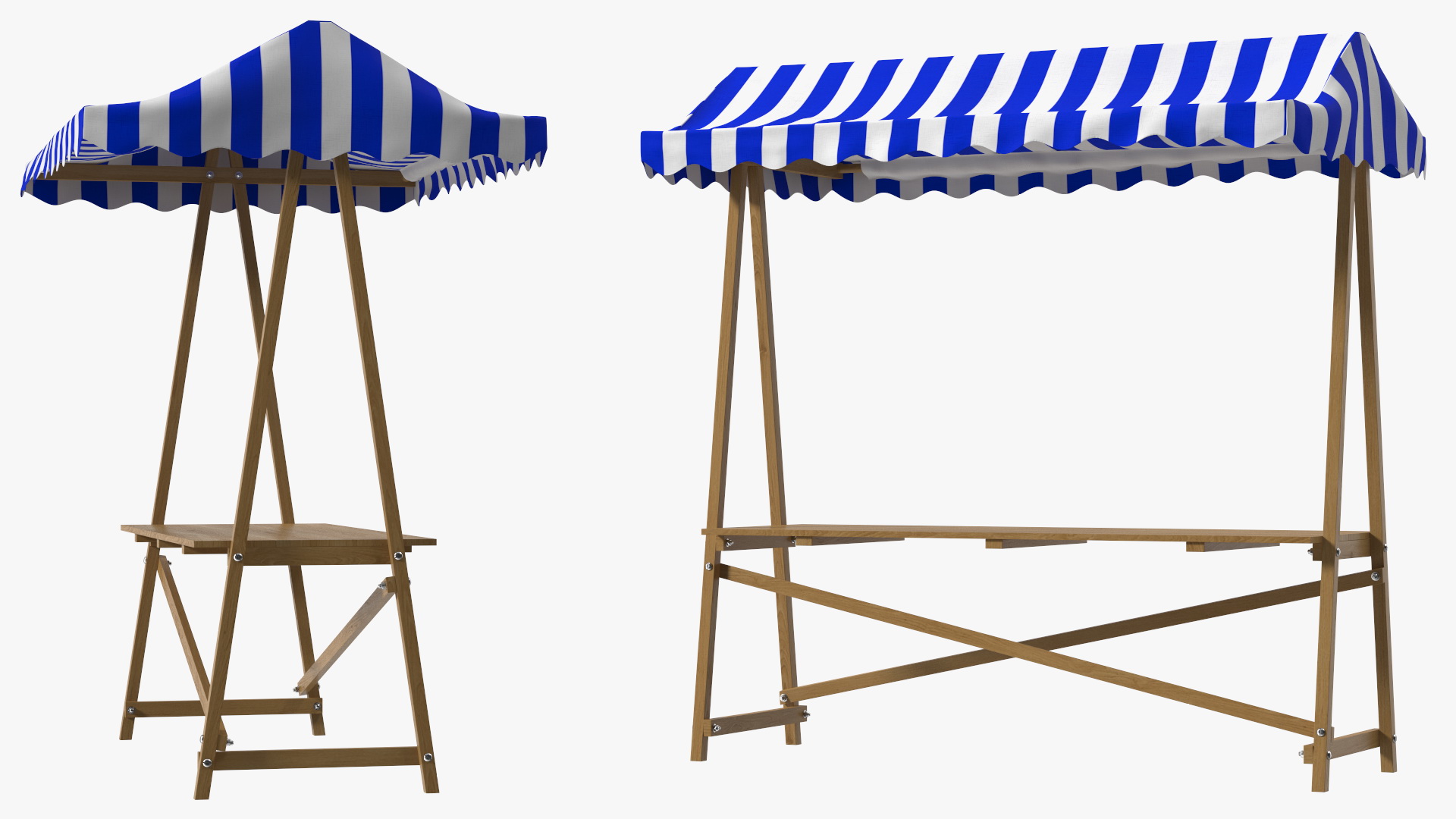 3D Wooden Market Stall with Awning