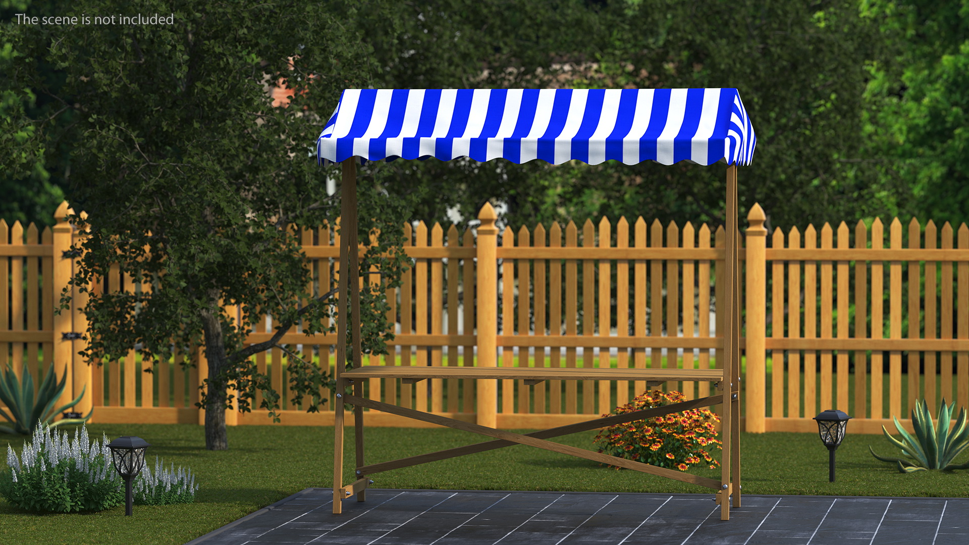 3D Wooden Market Stall with Awning