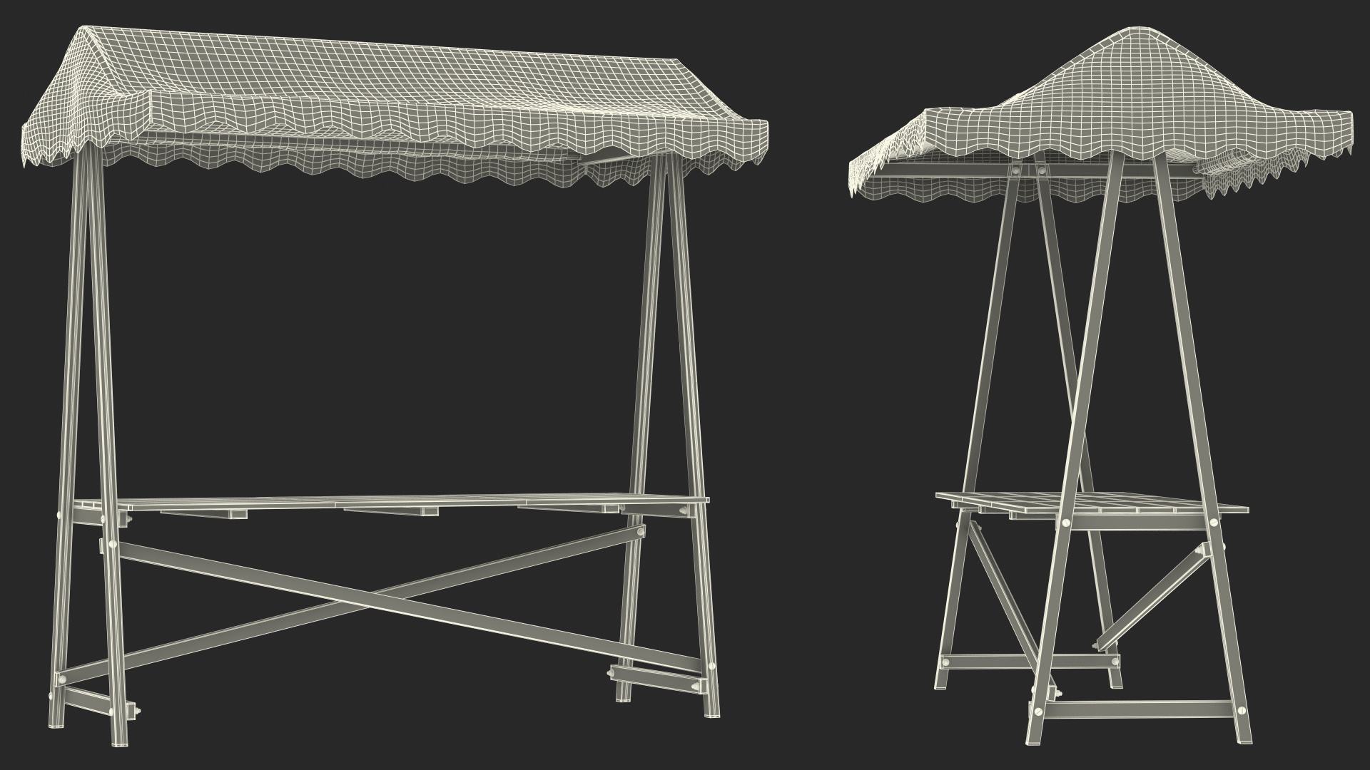 3D Wooden Market Stall with Awning
