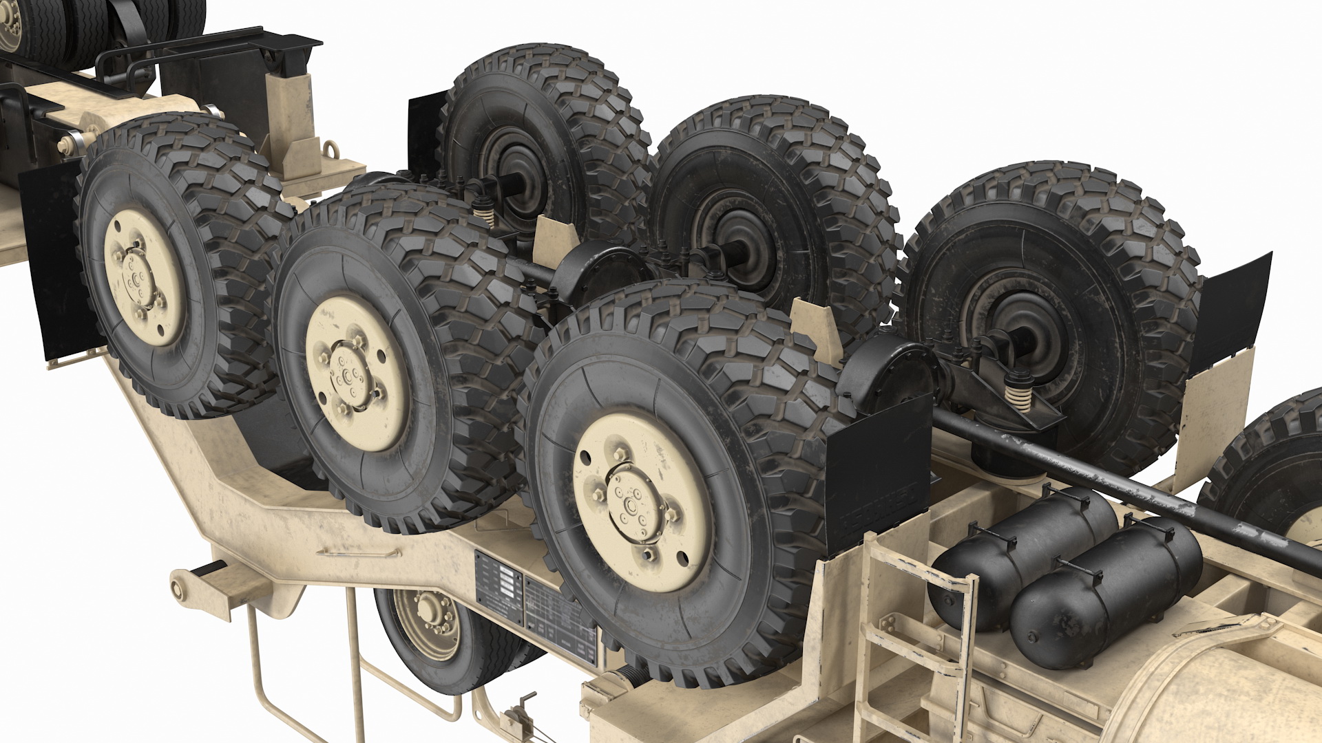 3D model Oshkosh M1070 Truck Tractor with M1000 HET Semi-Trailer Desert Dirty Rigged