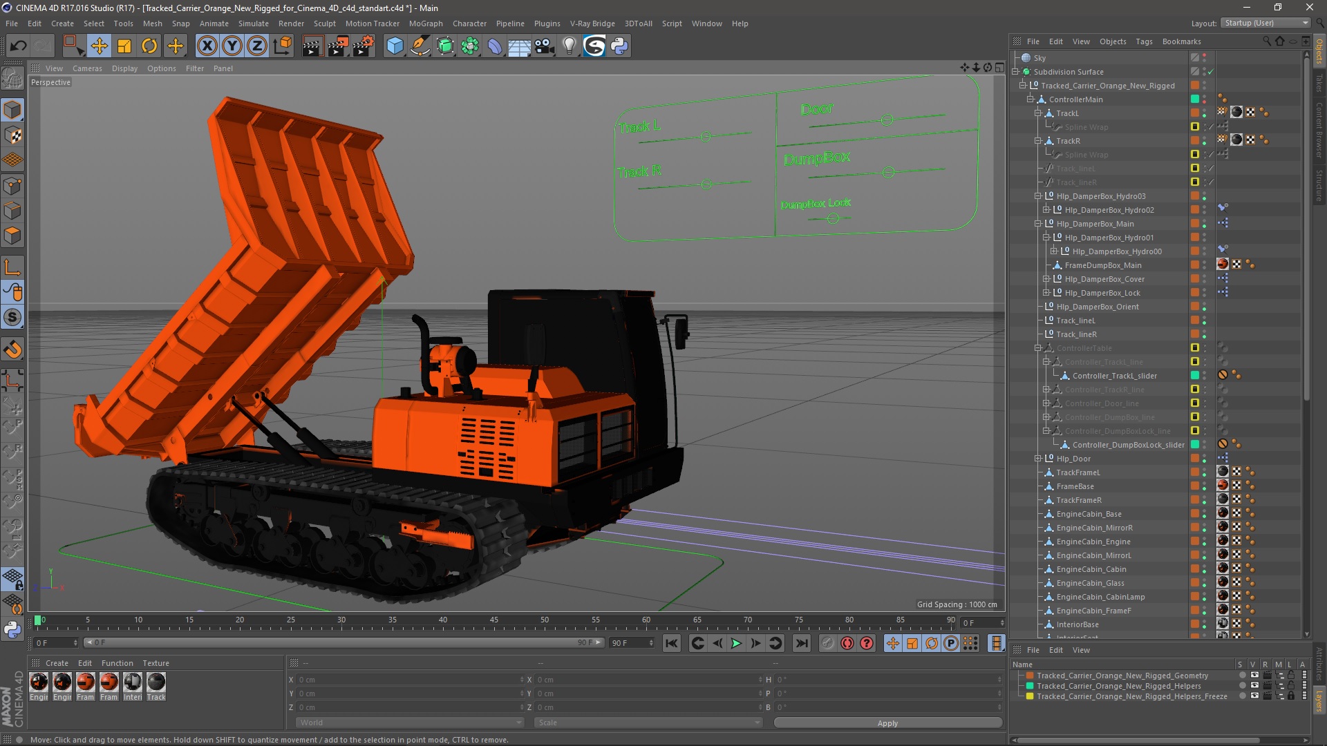 Tracked Carrier Orange New Rigged for Cinema 4D 3D