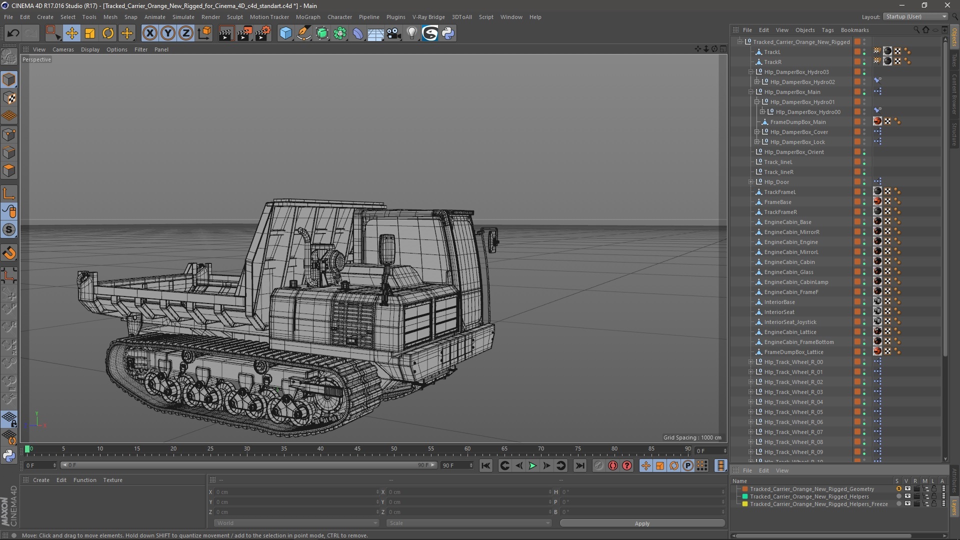Tracked Carrier Orange New Rigged for Cinema 4D 3D