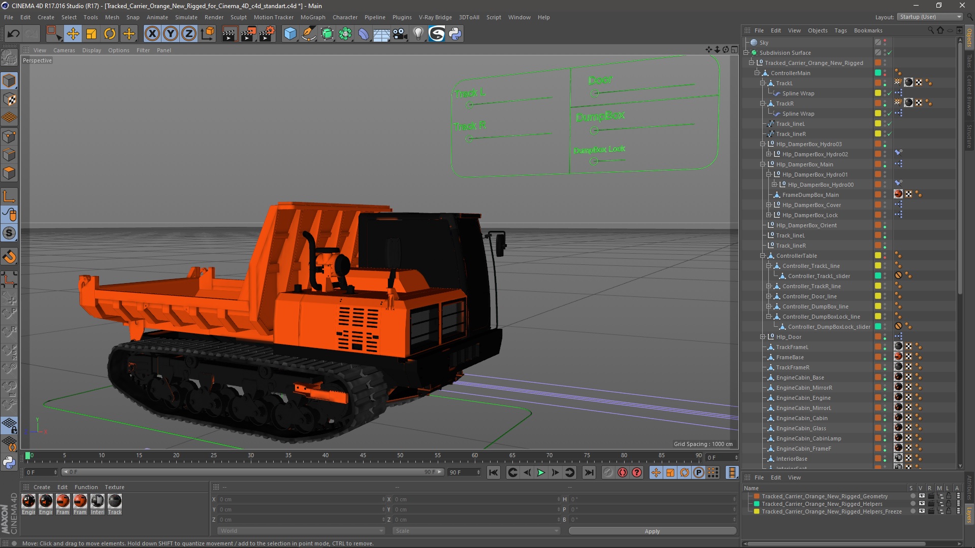 Tracked Carrier Orange New Rigged for Cinema 4D 3D