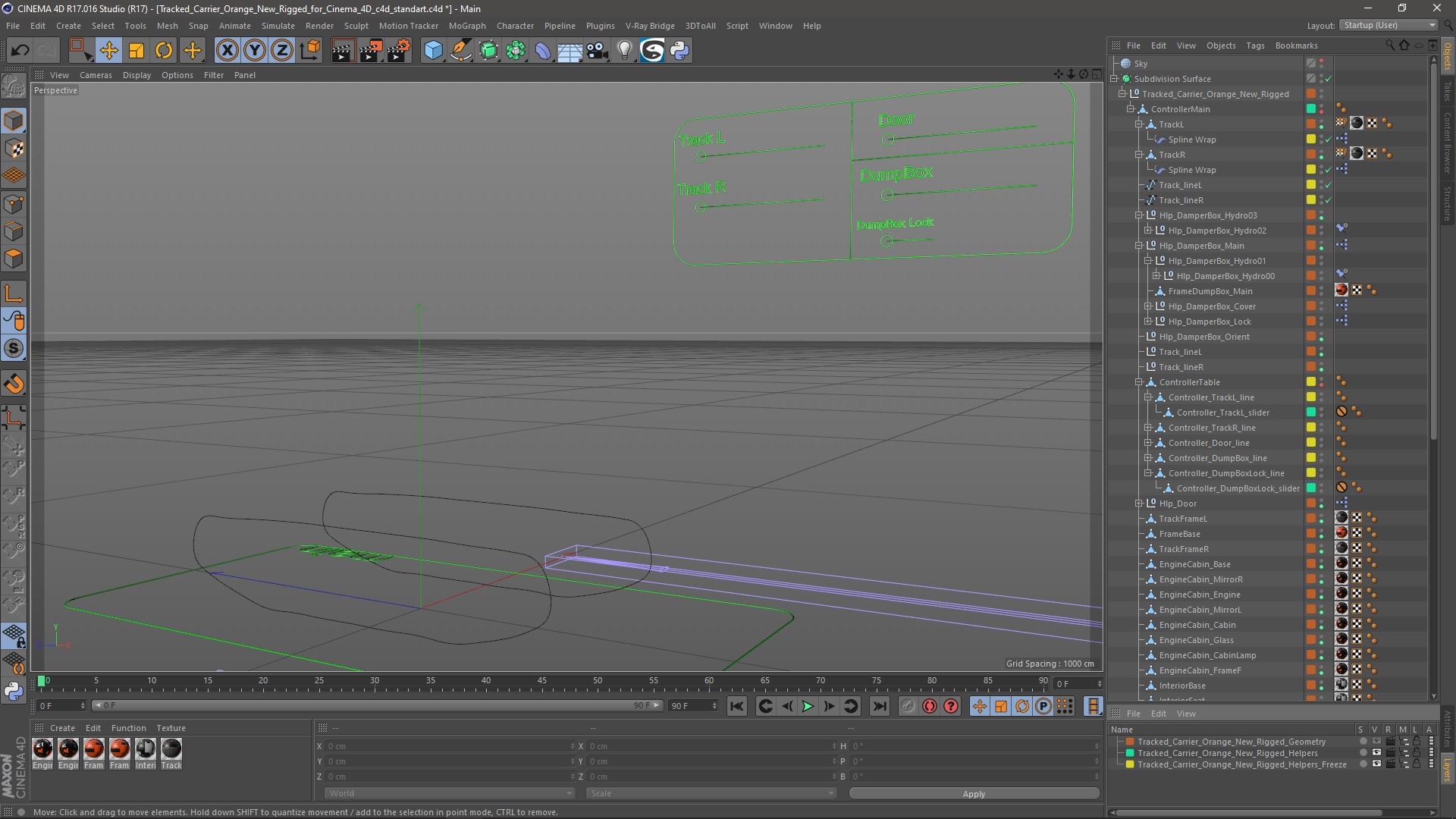 Tracked Carrier Orange New Rigged for Cinema 4D 3D