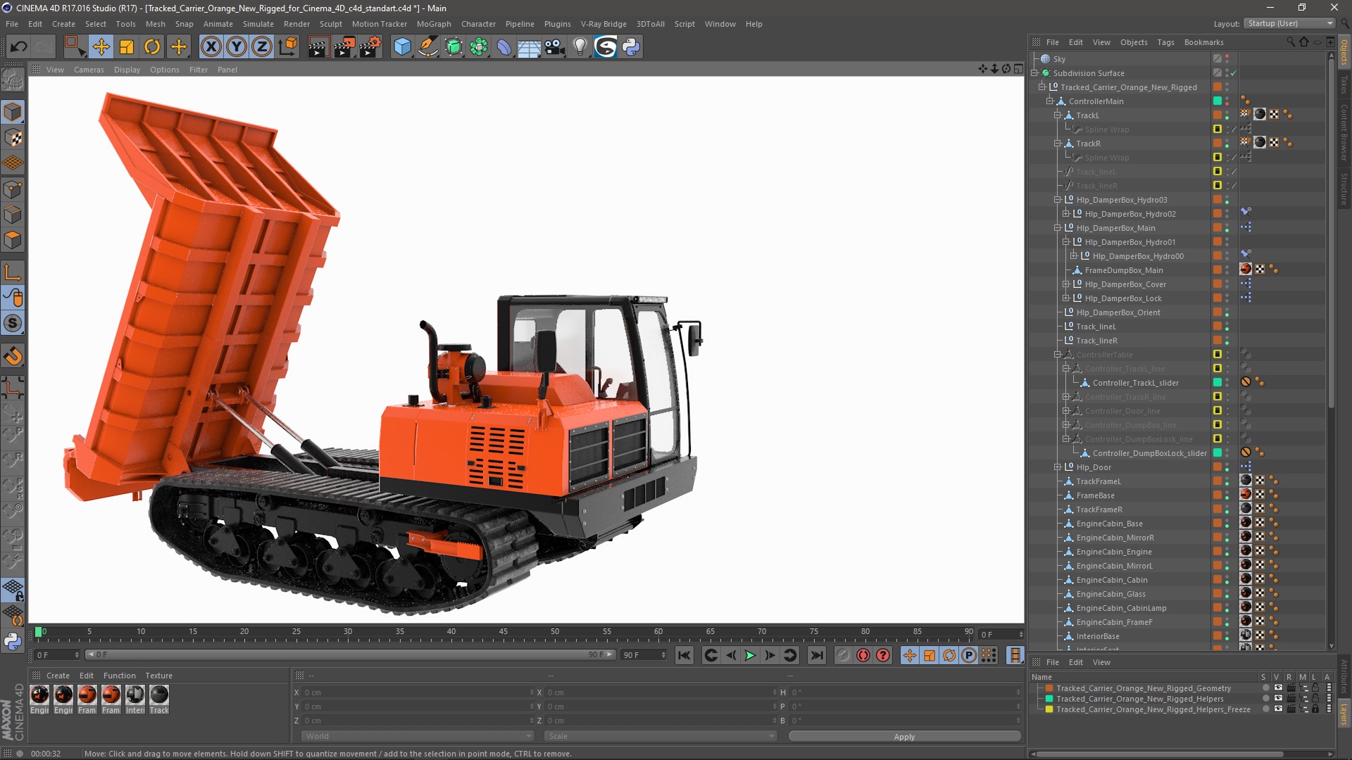 Tracked Carrier Orange New Rigged for Cinema 4D 3D
