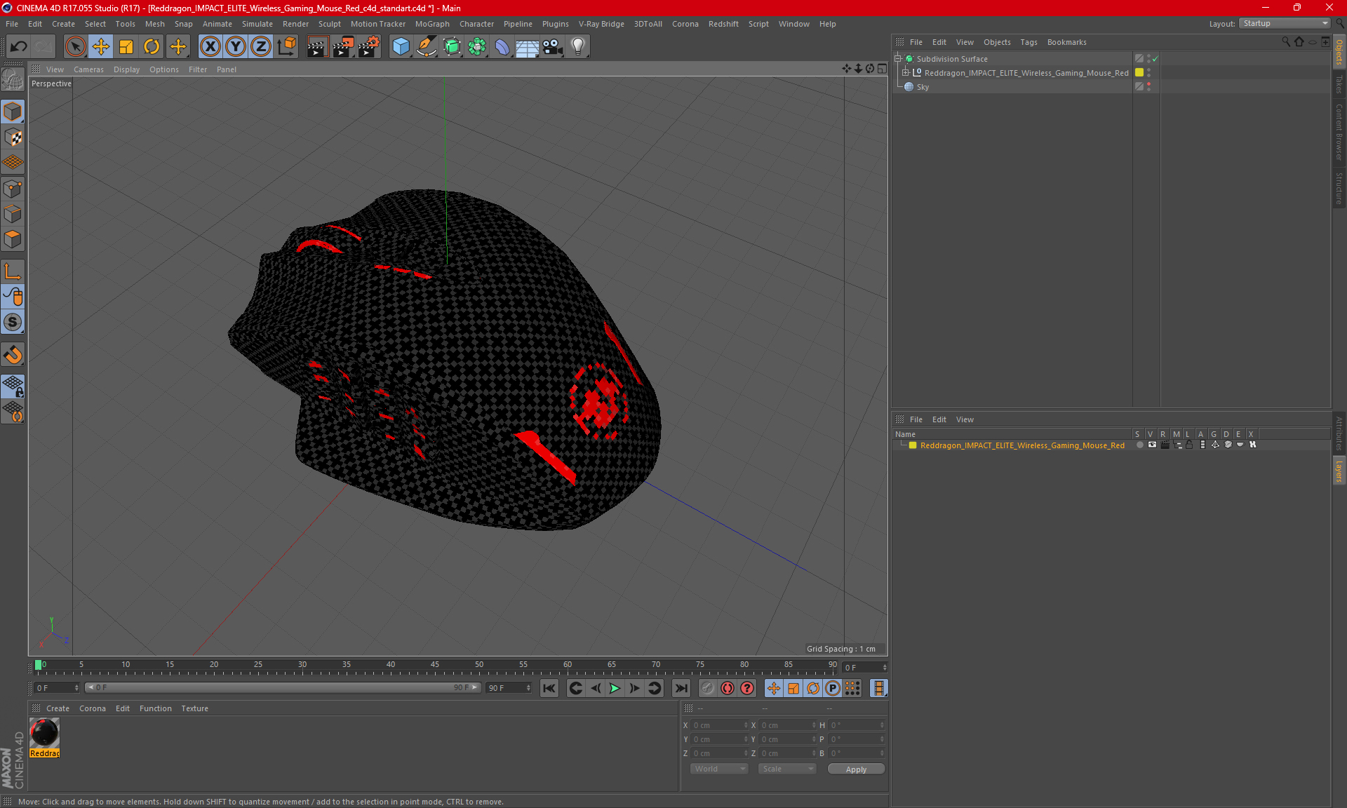 3D Reddragon IMPACT ELITE Wireless Gaming Mouse Red model