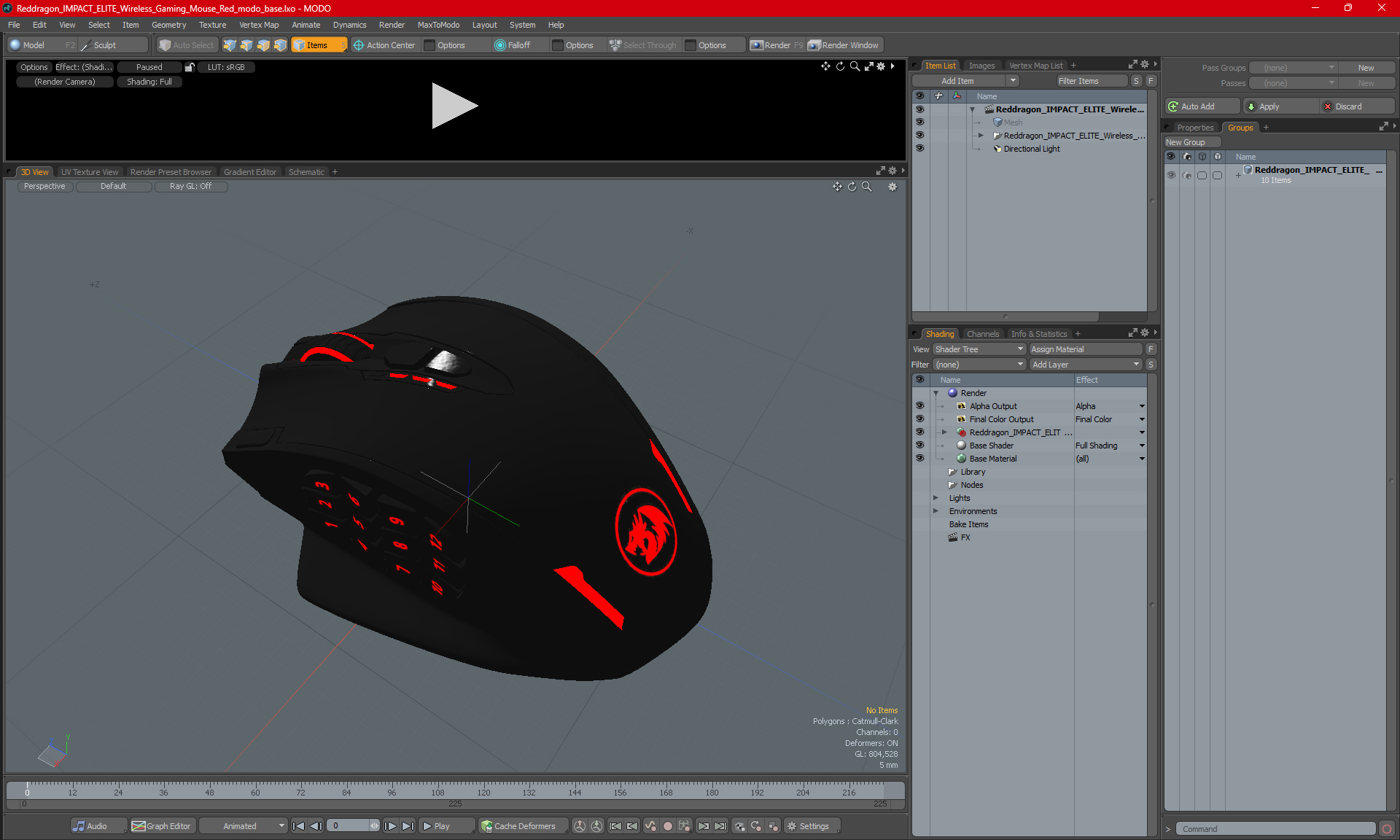 3D Reddragon IMPACT ELITE Wireless Gaming Mouse Red model