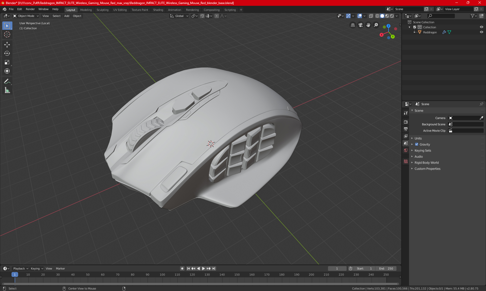 3D Reddragon IMPACT ELITE Wireless Gaming Mouse Red model