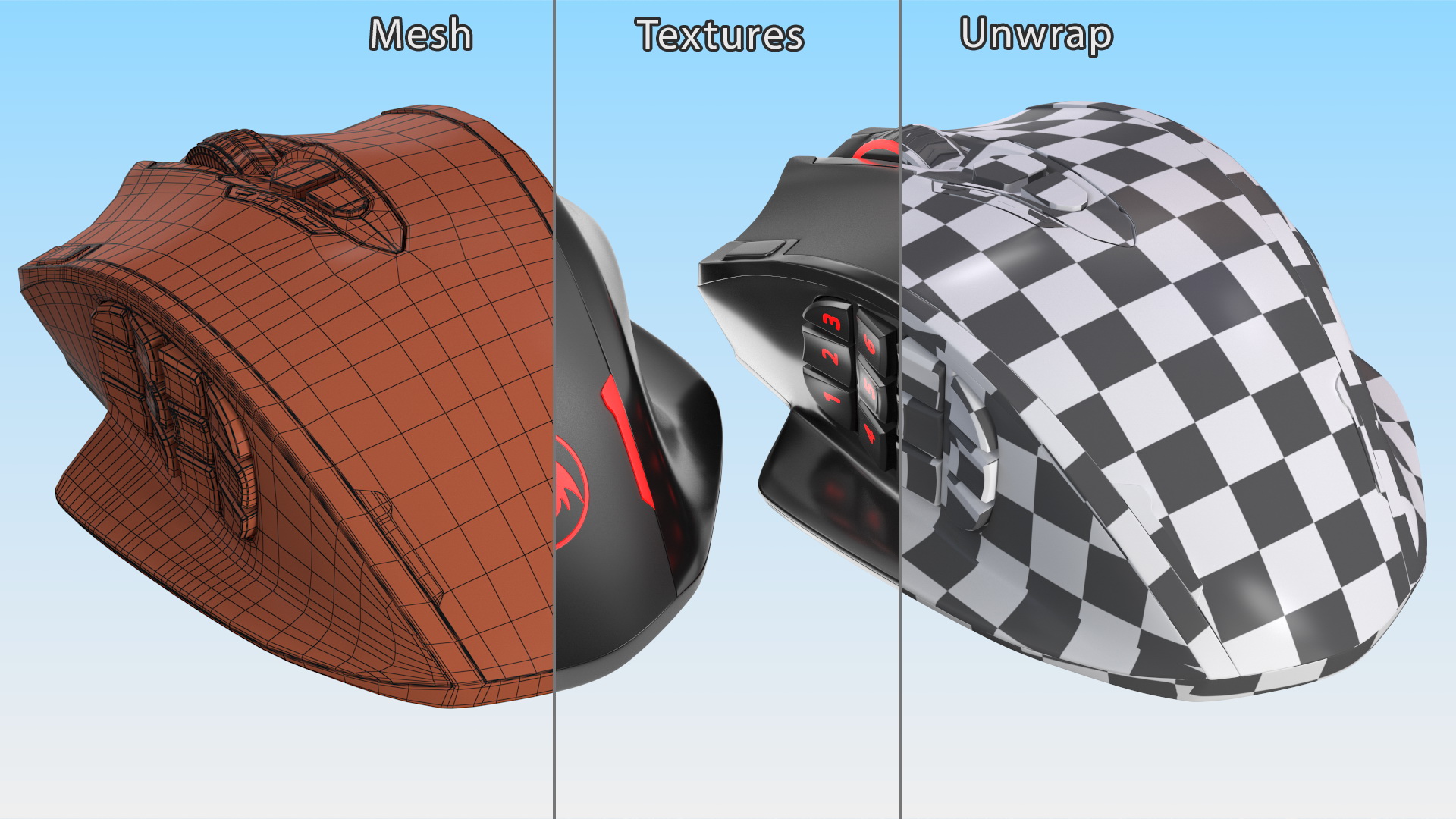 3D Reddragon IMPACT ELITE Wireless Gaming Mouse Red model