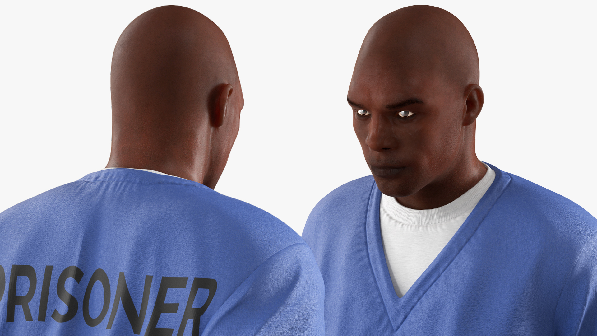 3D Black Prisoner Wearing Blue Clothes in Handcuffs model