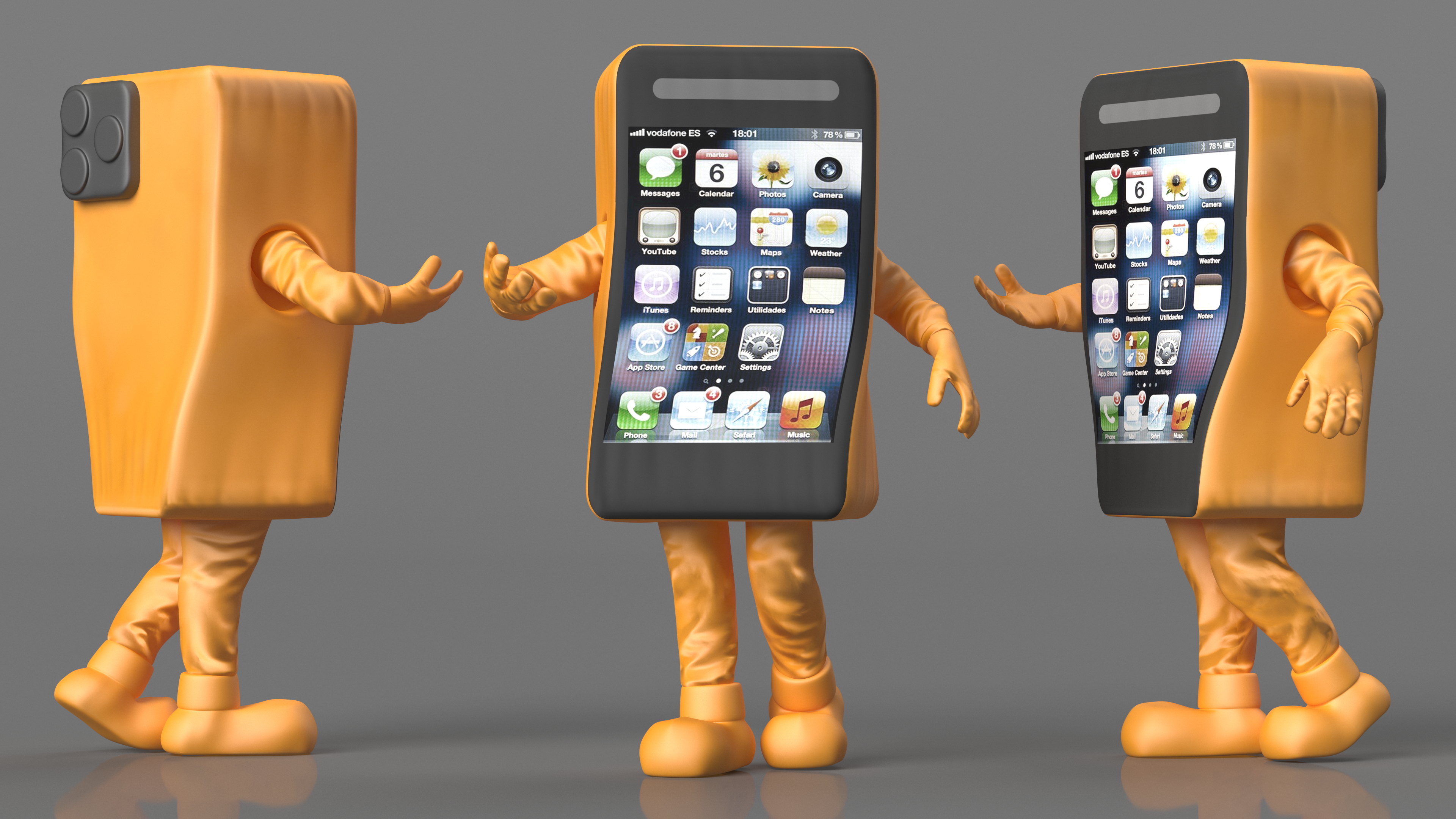 3D Orange IPhone Mascot Walking model