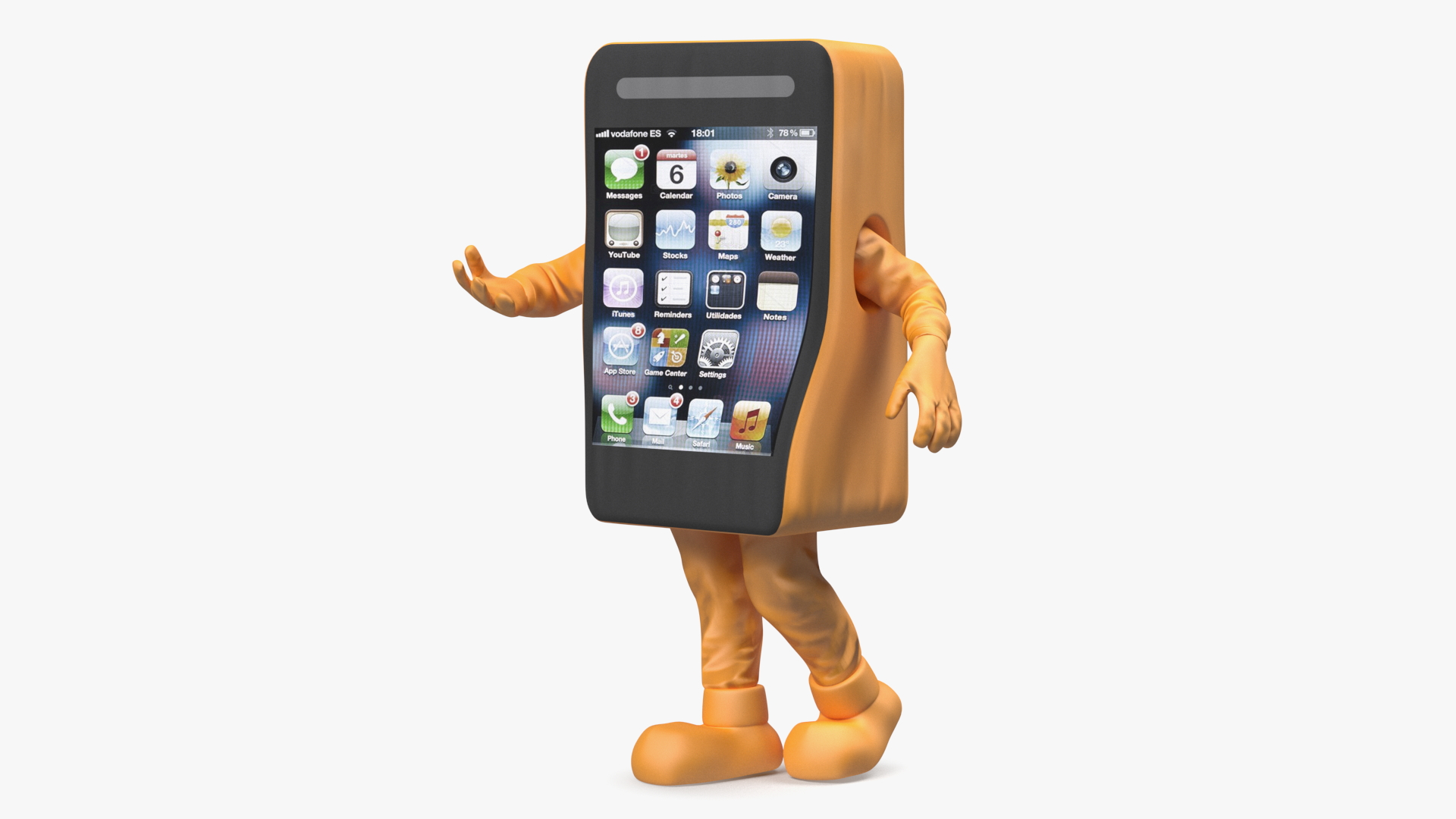 3D Orange IPhone Mascot Walking model