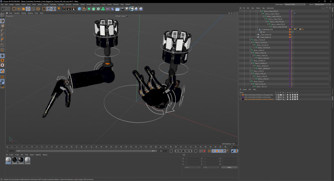 Brain Controlled Prosthetic Limbs Rigged for Cinema 4D 3D model