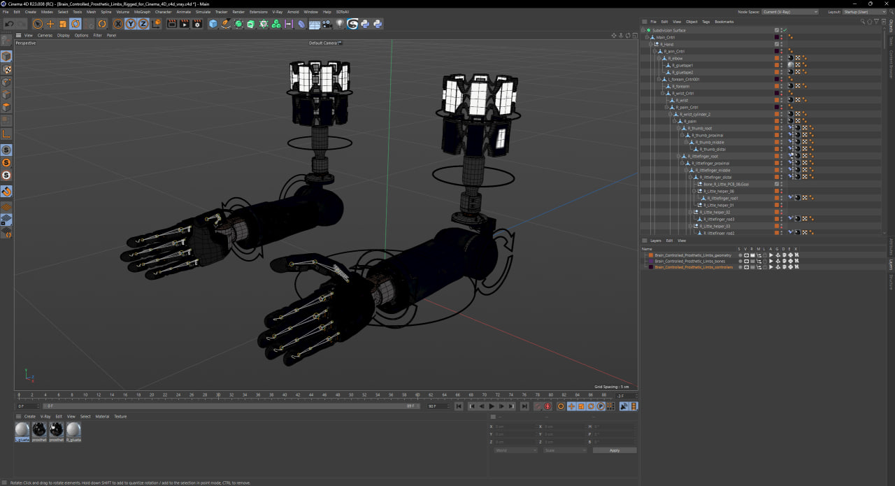 Brain Controlled Prosthetic Limbs Rigged for Cinema 4D 3D model