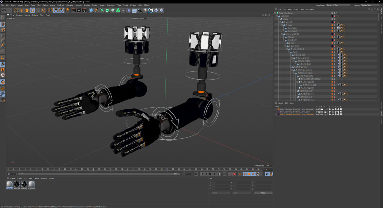 Brain Controlled Prosthetic Limbs Rigged for Cinema 4D 3D model