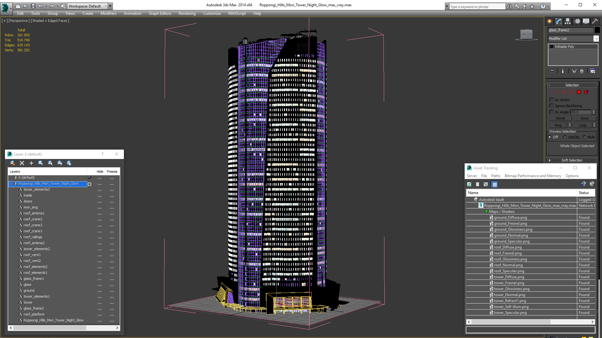 3D Roppongi Hills Mori Tower Night Glow