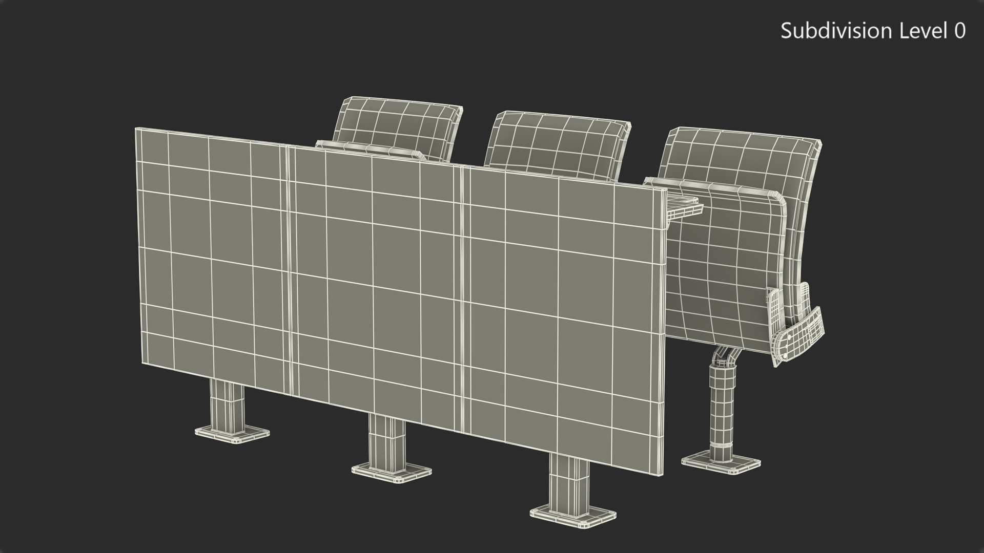 3D Auditorium Chairs And Tables Dark Wood Soft model