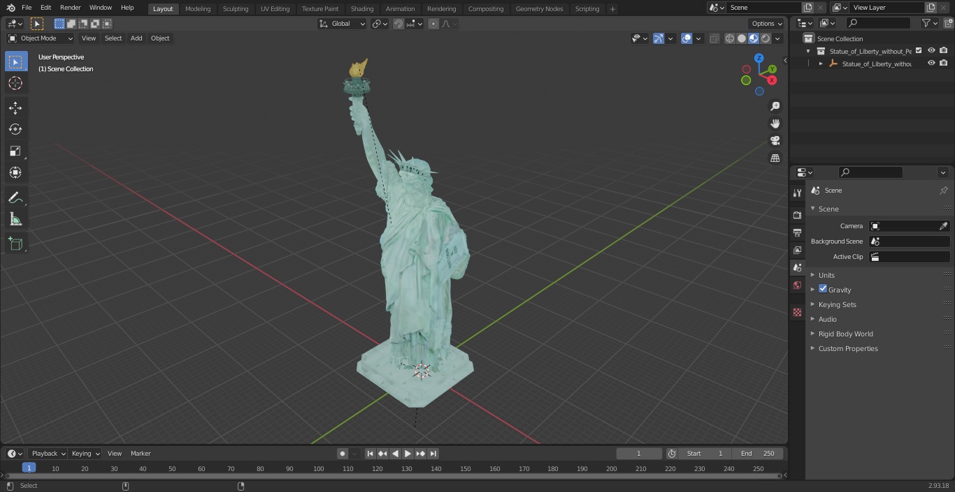 Statue of Liberty without Pedestal for 3D Print 3D