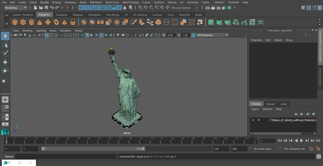 Statue of Liberty without Pedestal for 3D Print 3D