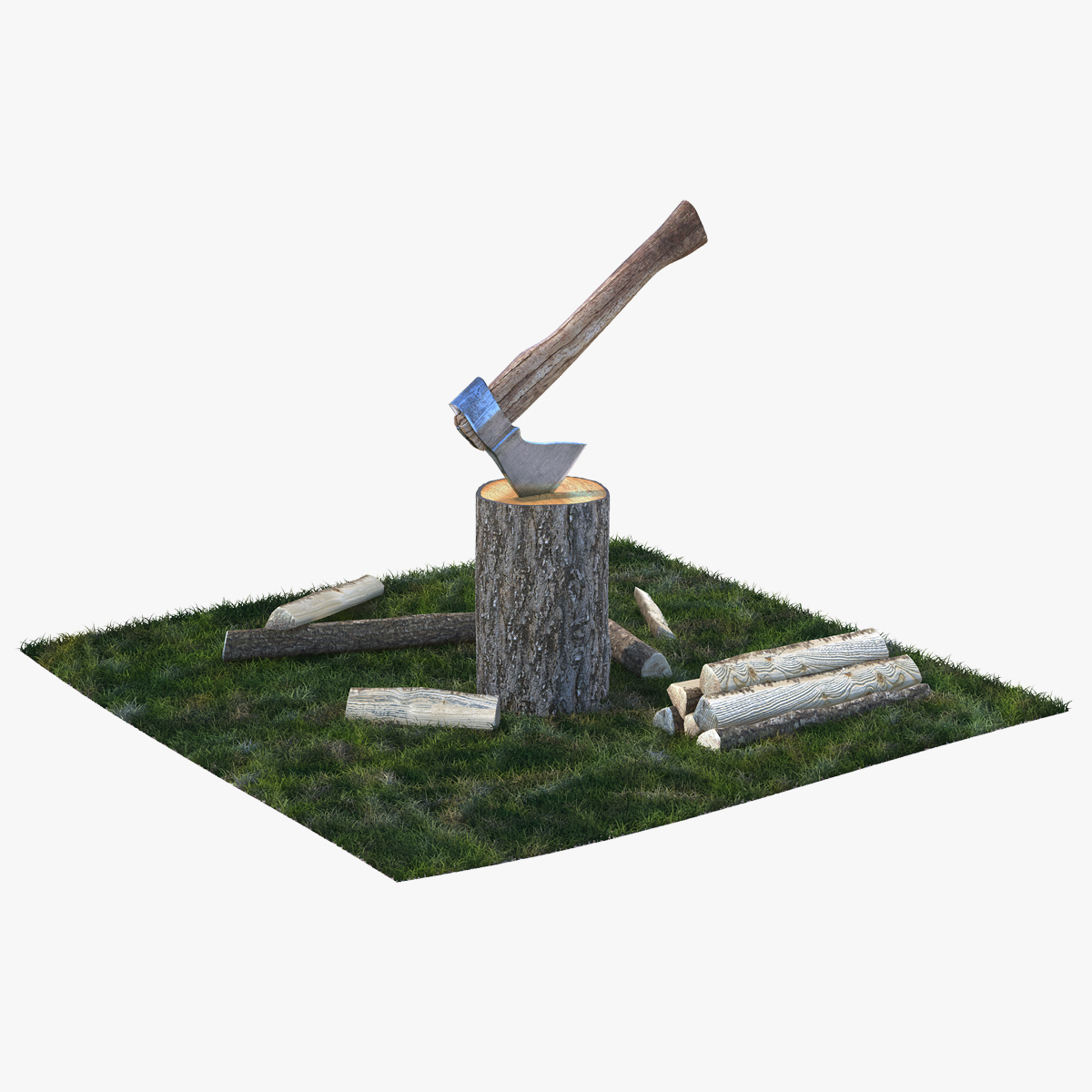 Chopping Firewood on Grass 3D Model
