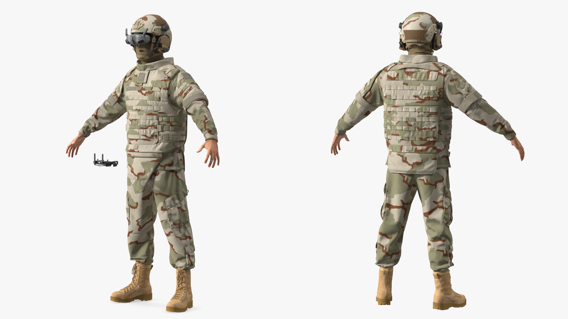FPV Drone Military Operator in Desert Camouflage Uniform Fur Rigged 3D