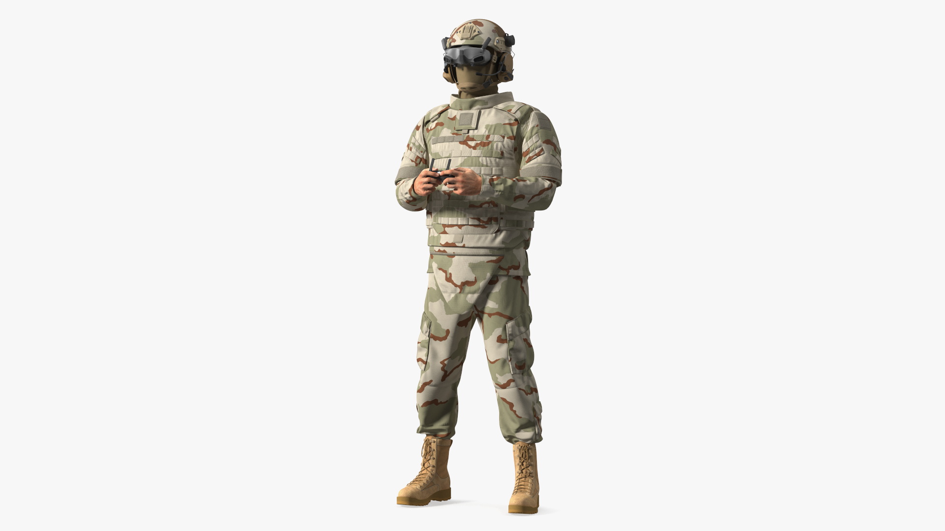 FPV Drone Military Operator in Desert Camouflage Uniform Fur Rigged 3D