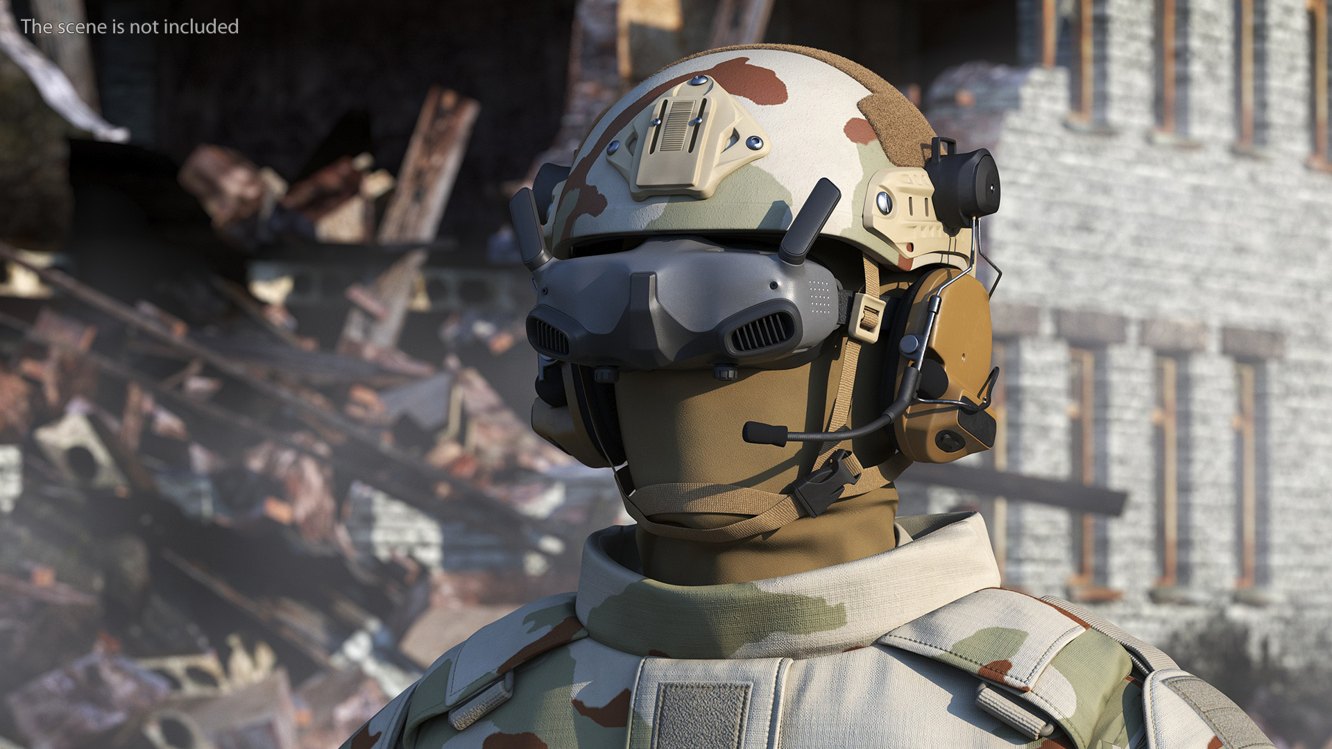 FPV Drone Military Operator in Desert Camouflage Uniform Fur Rigged 3D