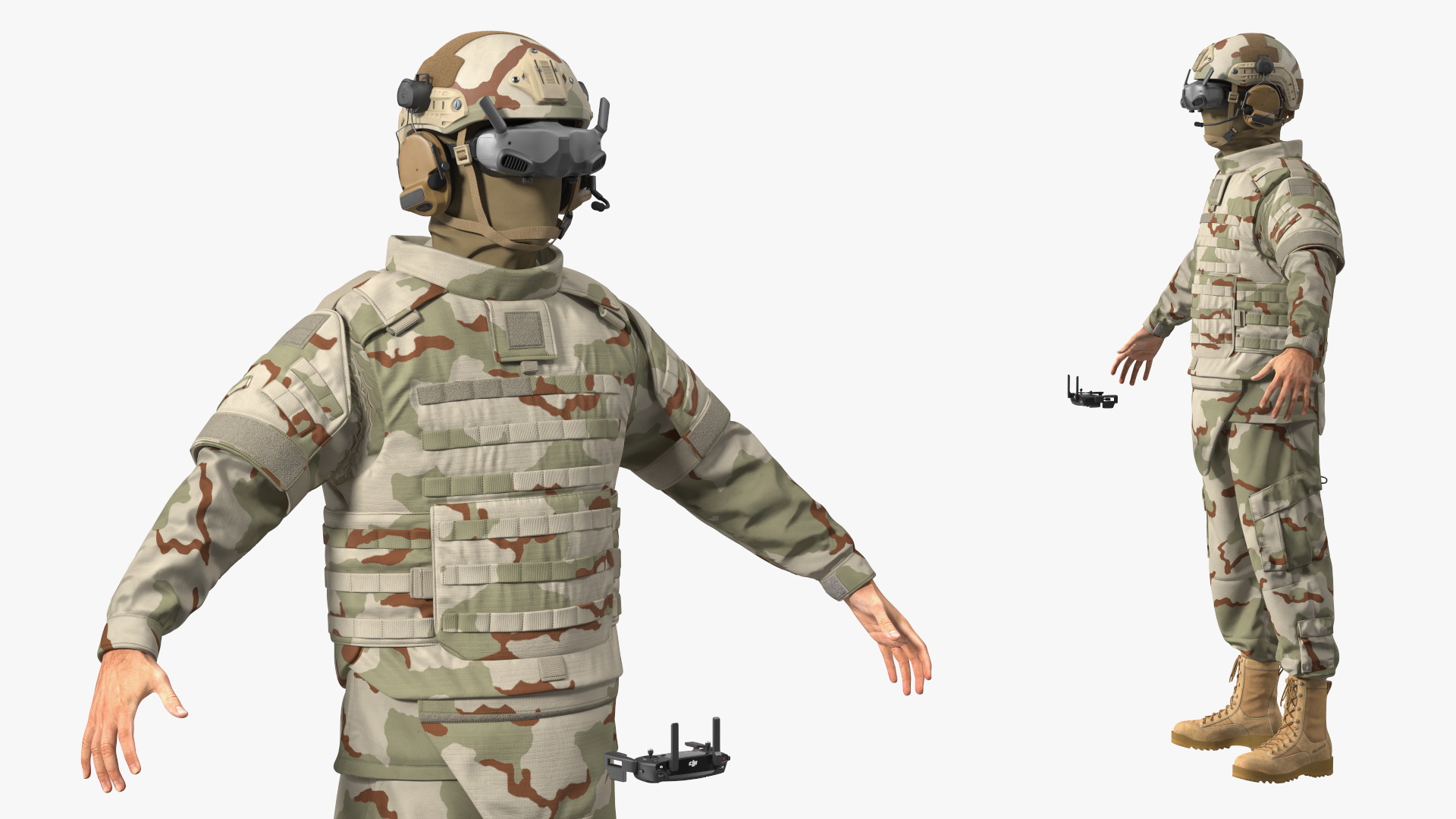 FPV Drone Military Operator in Desert Camouflage Uniform Fur Rigged 3D